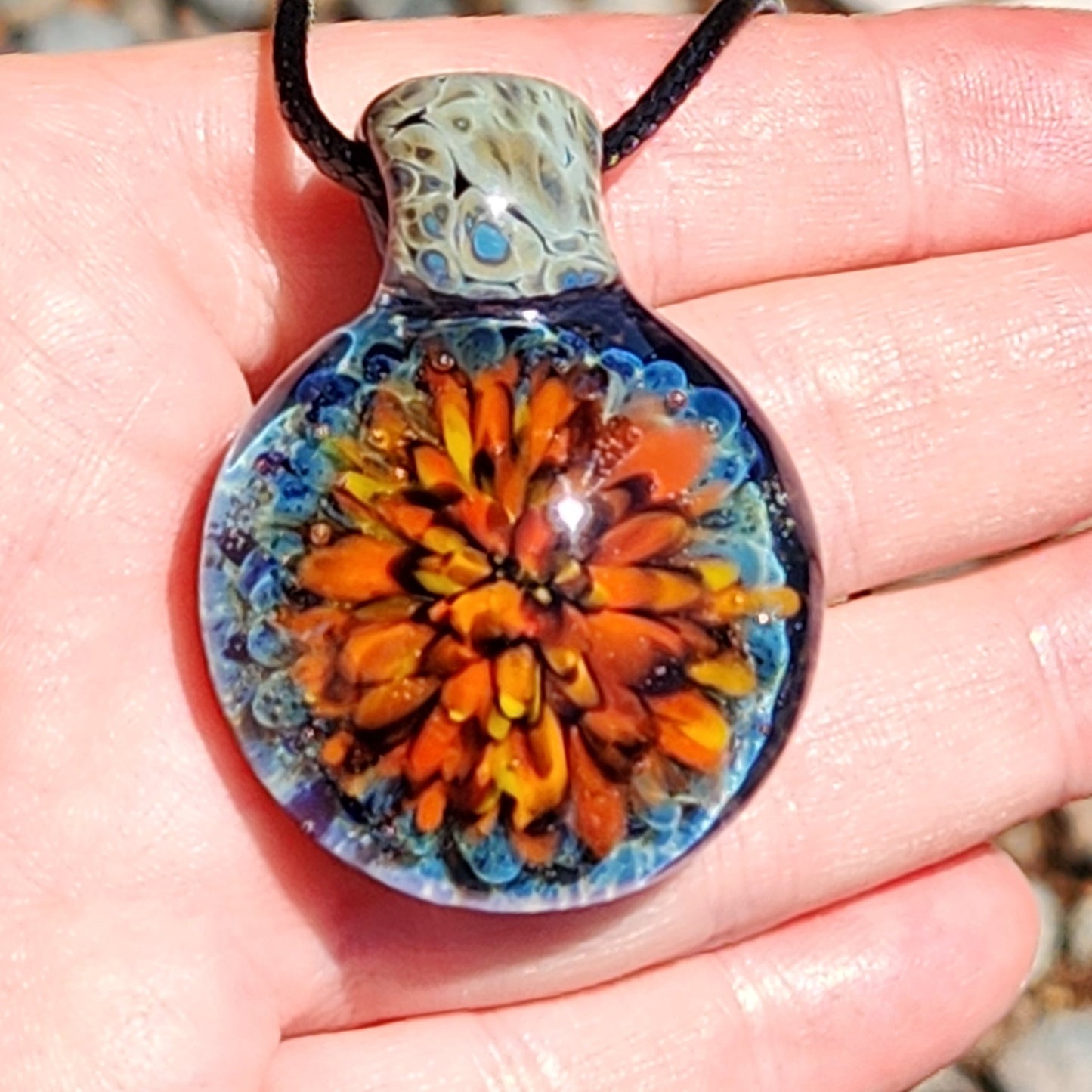 Hand Blown Glass Flower Pendant Necklace