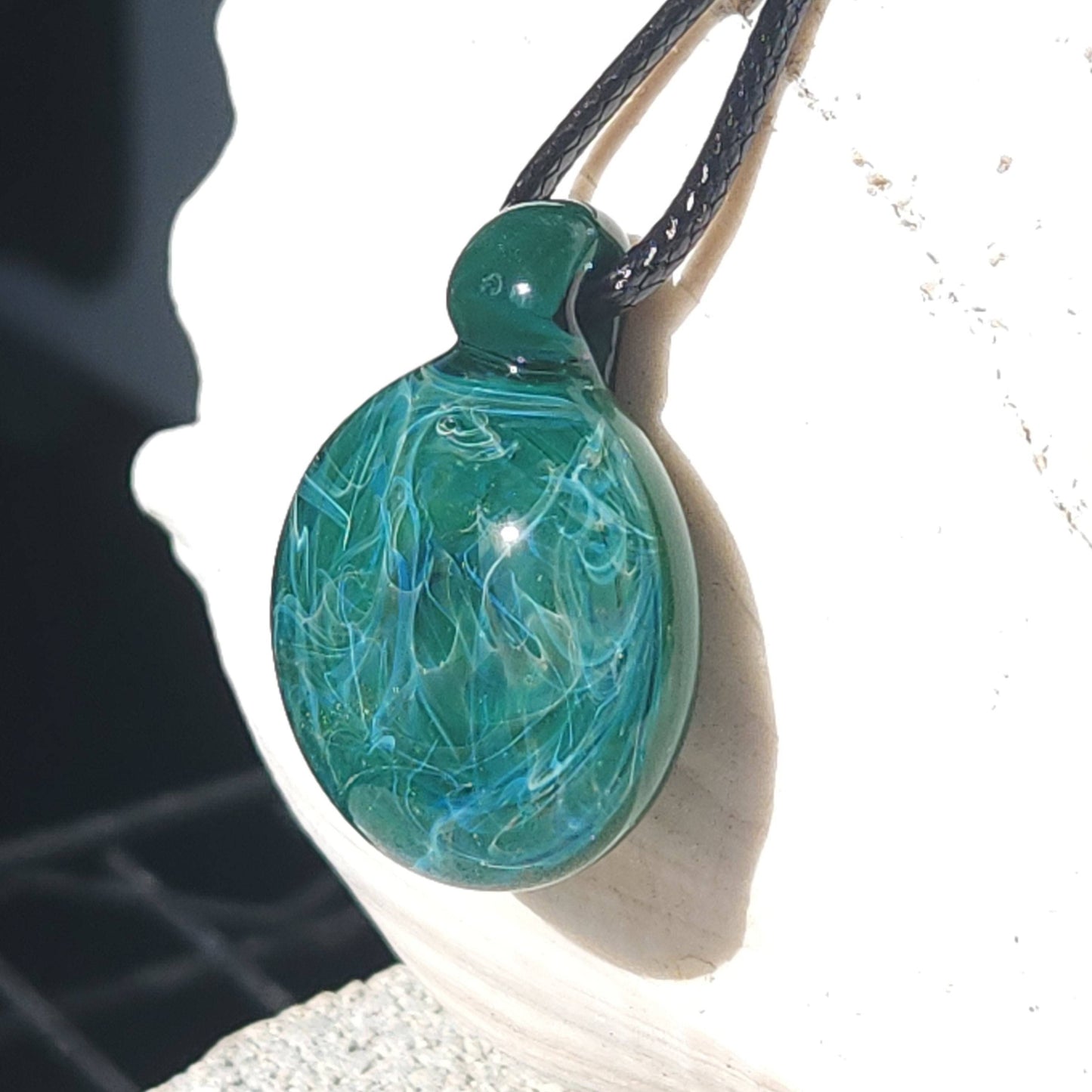 Blown glass ocean turquoise pendant necklace DragonFireGlass