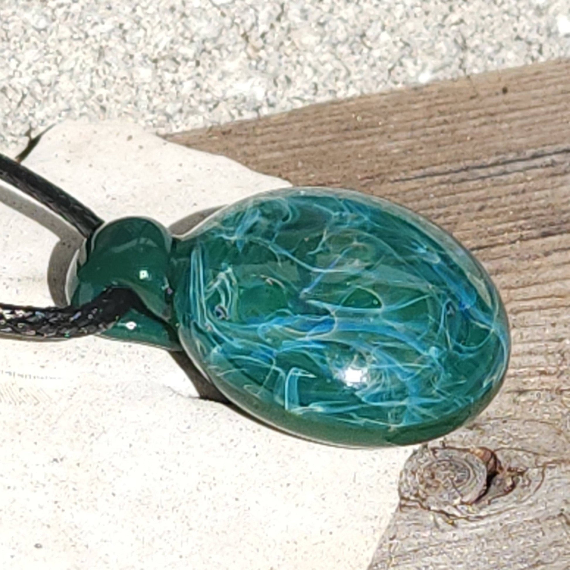 Blown glass ocean turquoise pendant necklace DragonFireGlass
