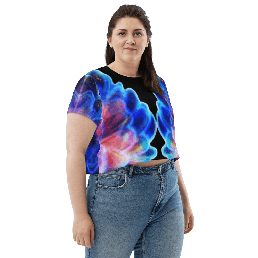 Crop Tee - Indigo Fusion; Beautiful Shirt with Artistic Glass Design DragonFireGlass