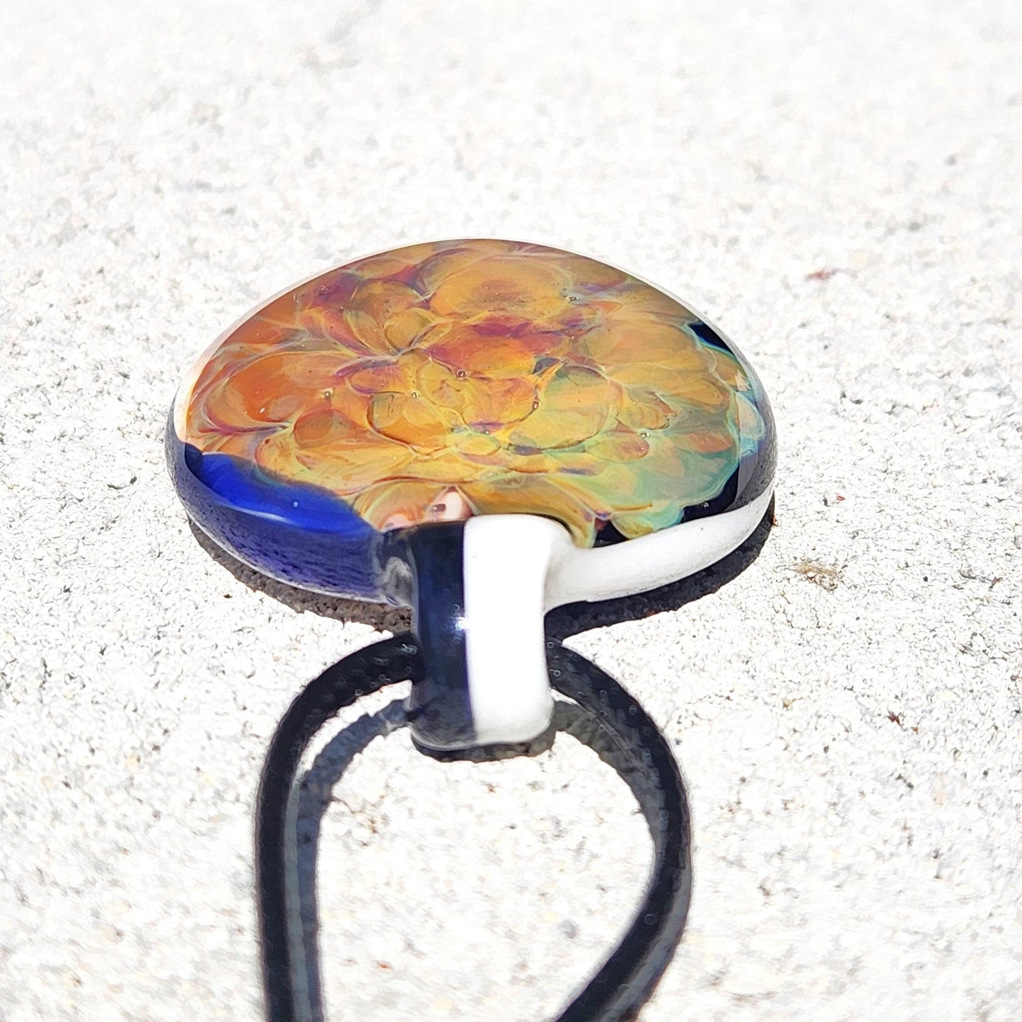 Hand Blown Glass Pendant Necklace. Splash of yellow and Purple DragonFireGlass