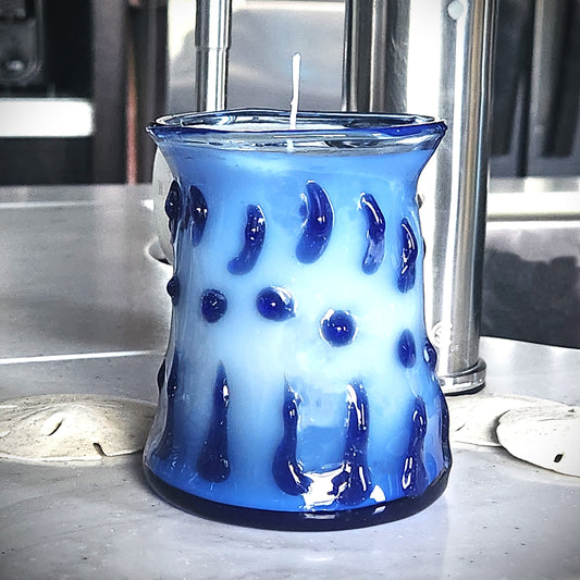 Handcrafted Blue Blown Borosilicate Glass Candle Holder with Soy Wax Candle DragonFireGlass
