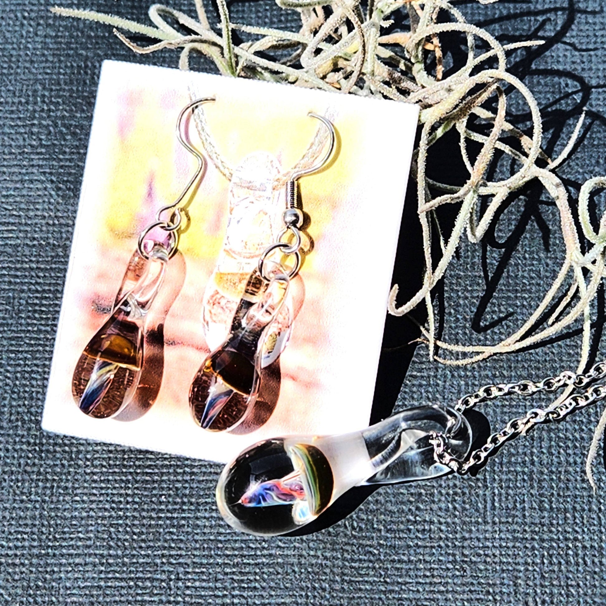 Handmade Glass Mushroom Jewelry Set DragonFireGlass