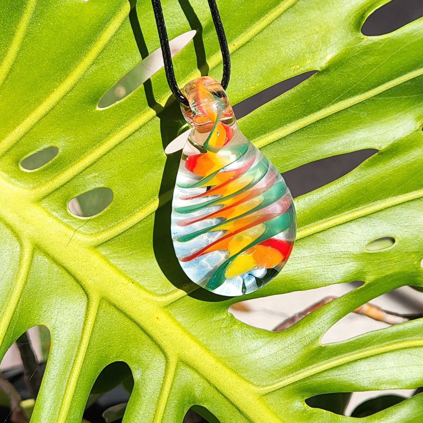 Handmade Heady Glass Pendant Necklace Rainbow Swirl DragonFireGlass