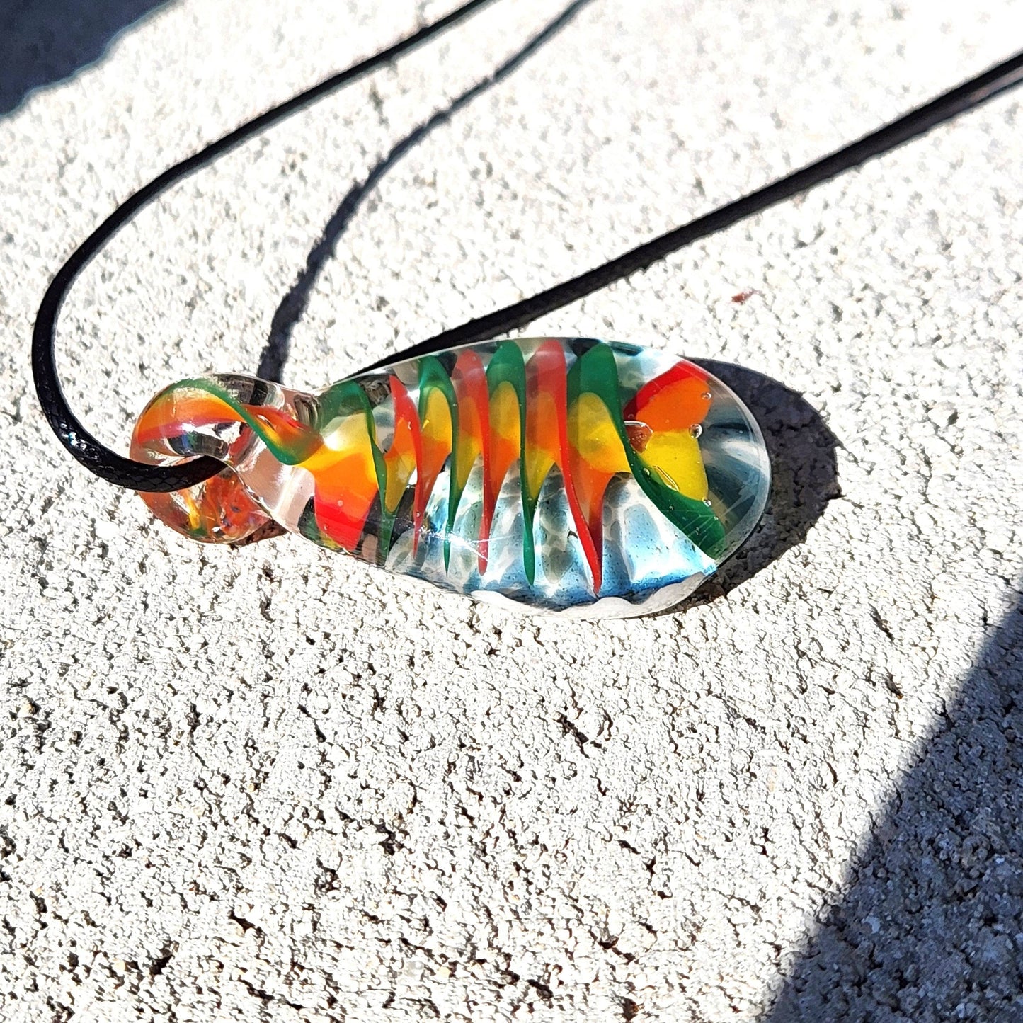 Handmade Heady Glass Pendant Necklace Rainbow Swirl DragonFireGlass