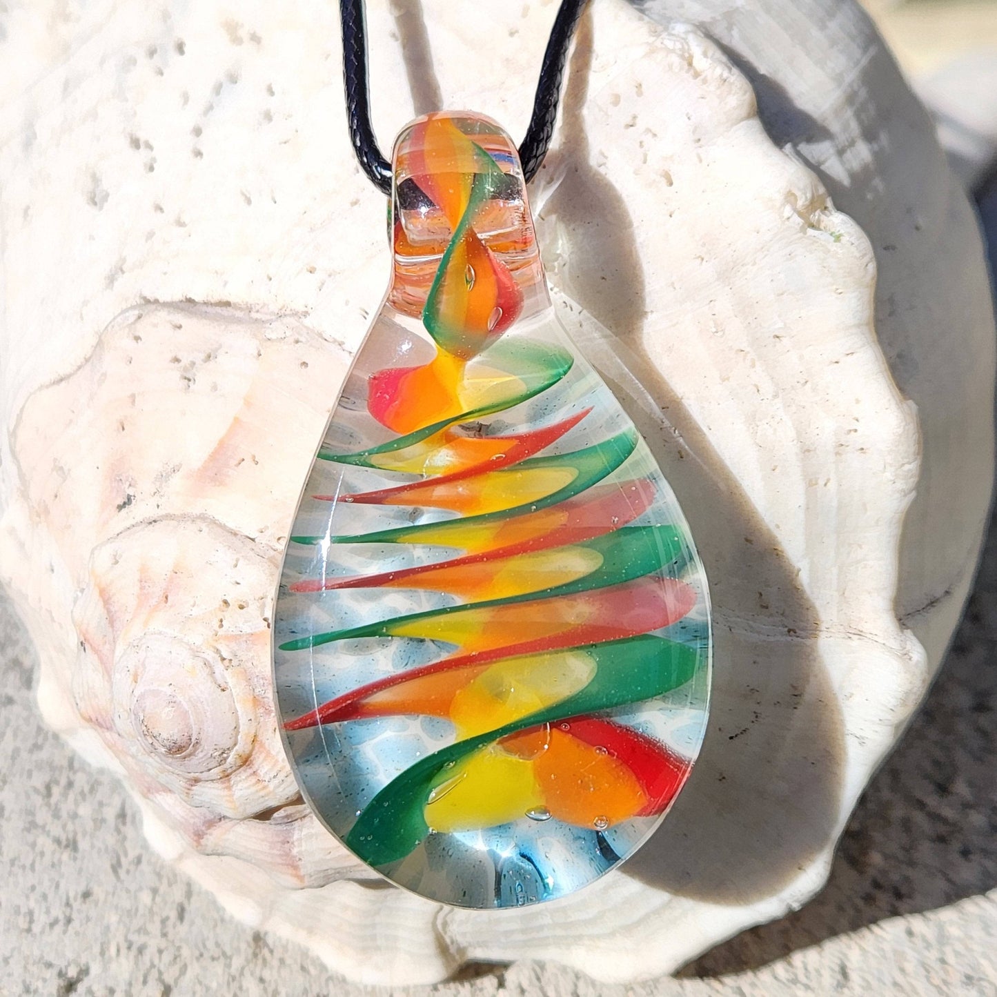 Handmade Heady Glass Pendant Necklace Rainbow Swirl DragonFireGlass