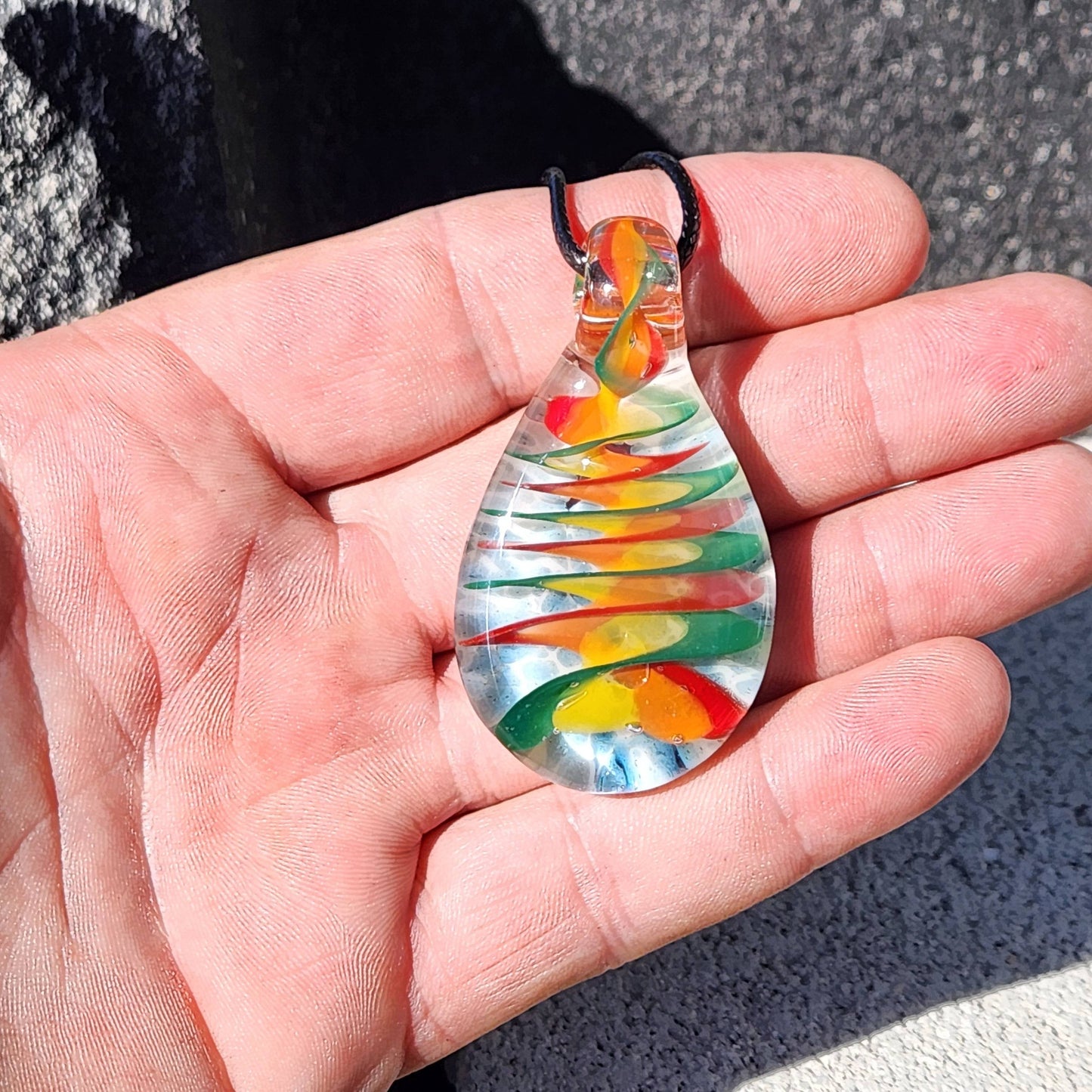 Handmade Heady Glass Pendant Necklace Rainbow Swirl DragonFireGlass