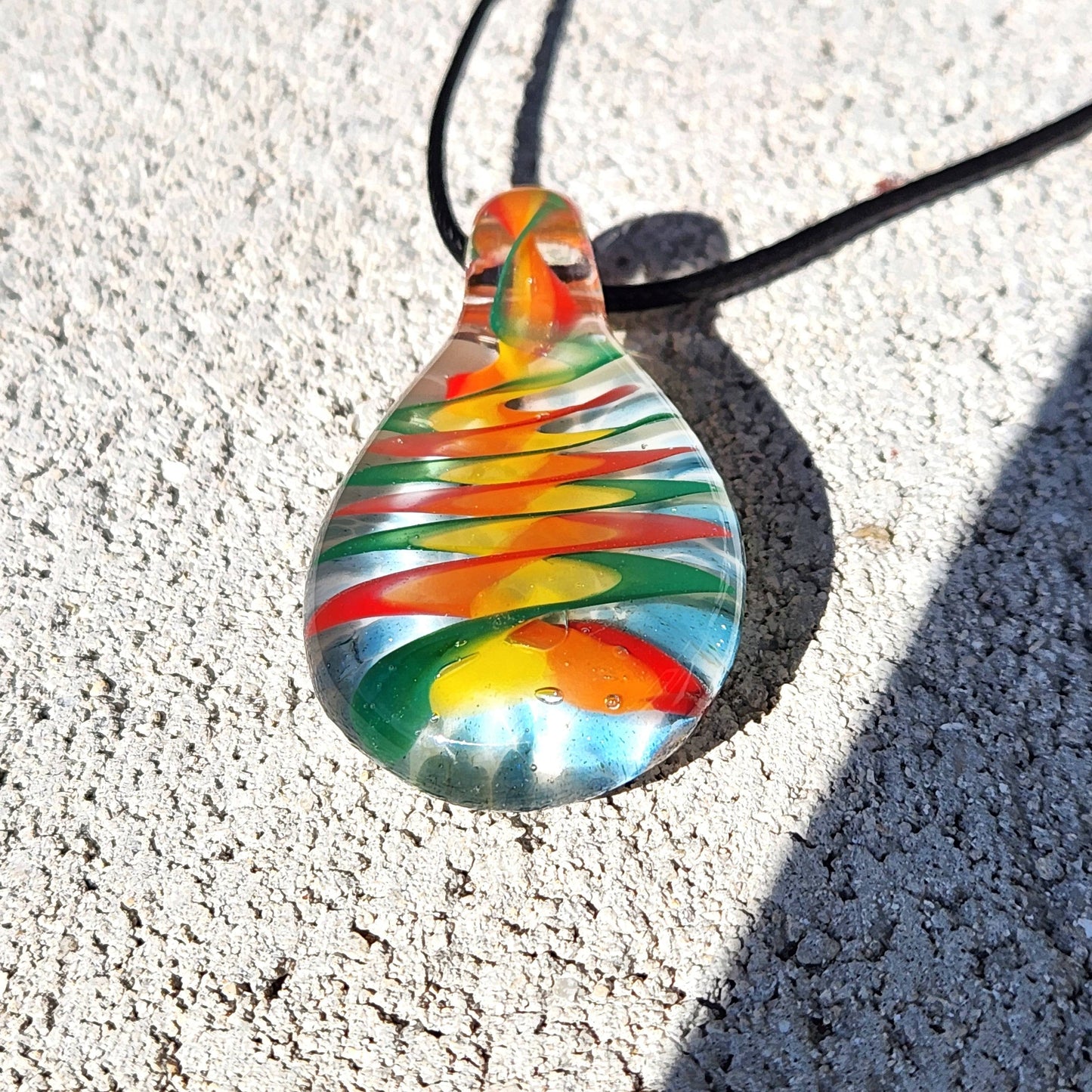 Handmade Heady Glass Pendant Necklace Rainbow Swirl DragonFireGlass