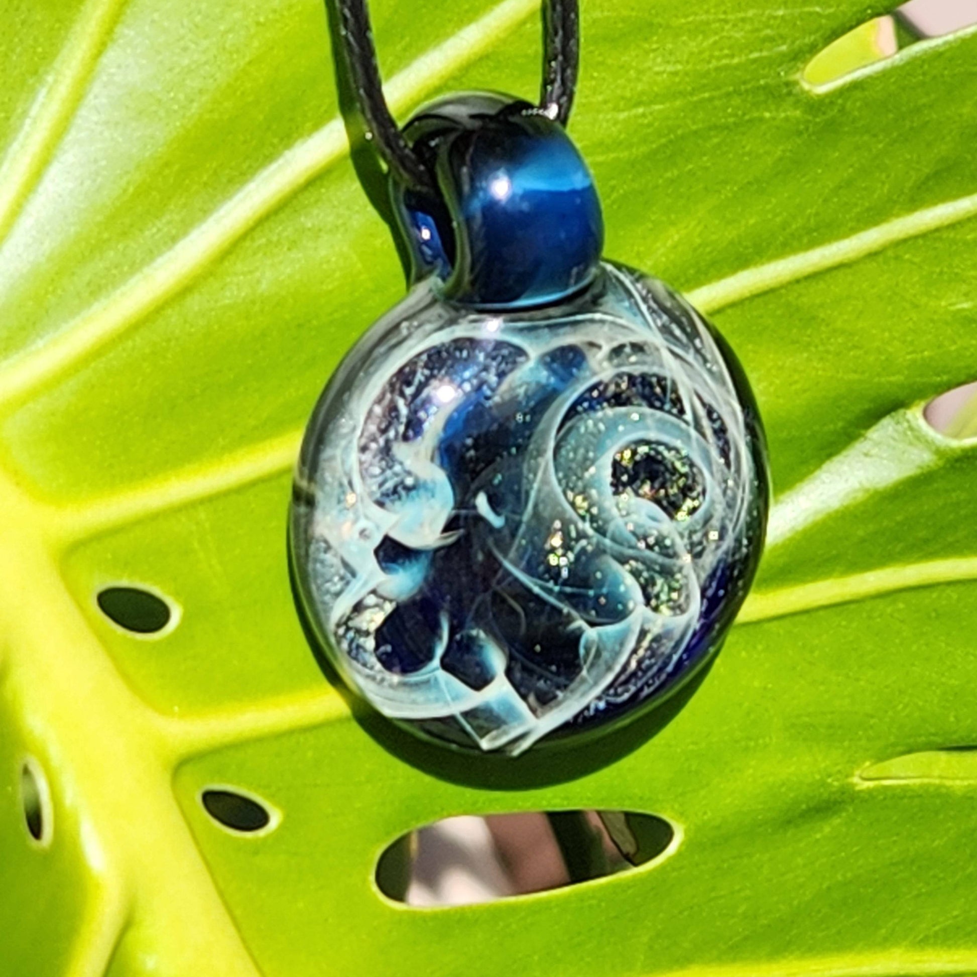 Heady Glass Pendant Necklace, Trippy Handmade Dichroic Glass Pendant DragonFireGlass