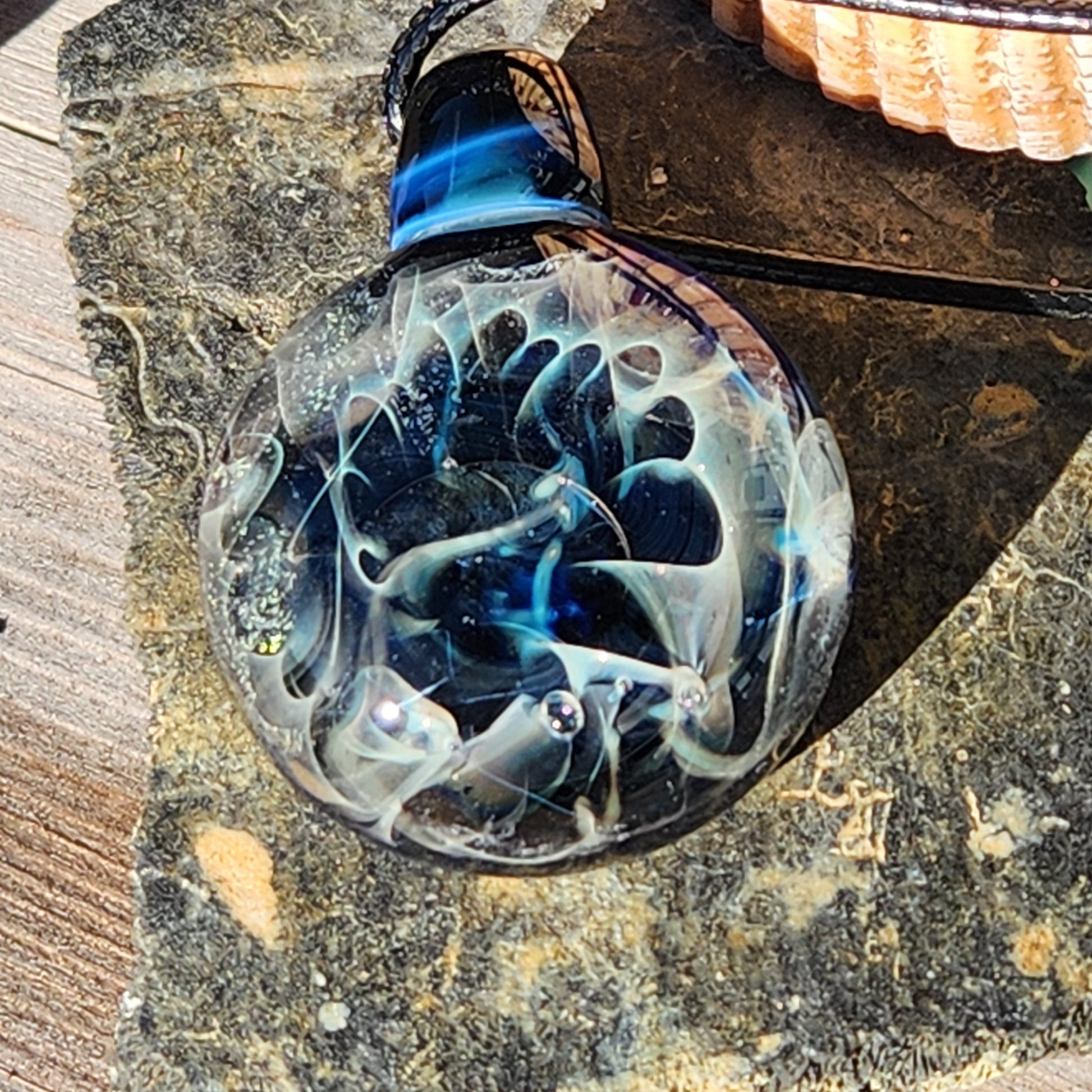 Heady Glass Pendant Necklace, Trippy Handmade Dichroic Jewelry DragonFireGlass