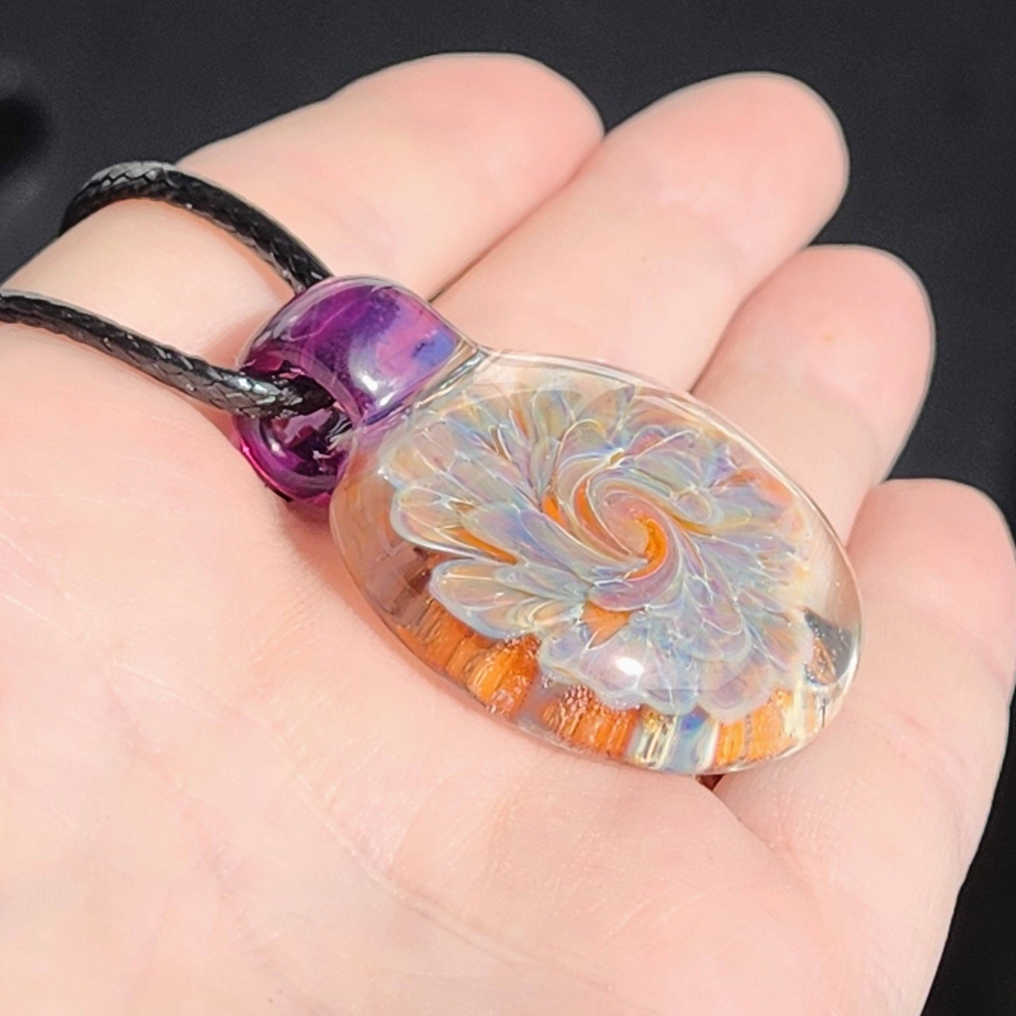 Small blown glass pendant statement necklace DragonFireGlass