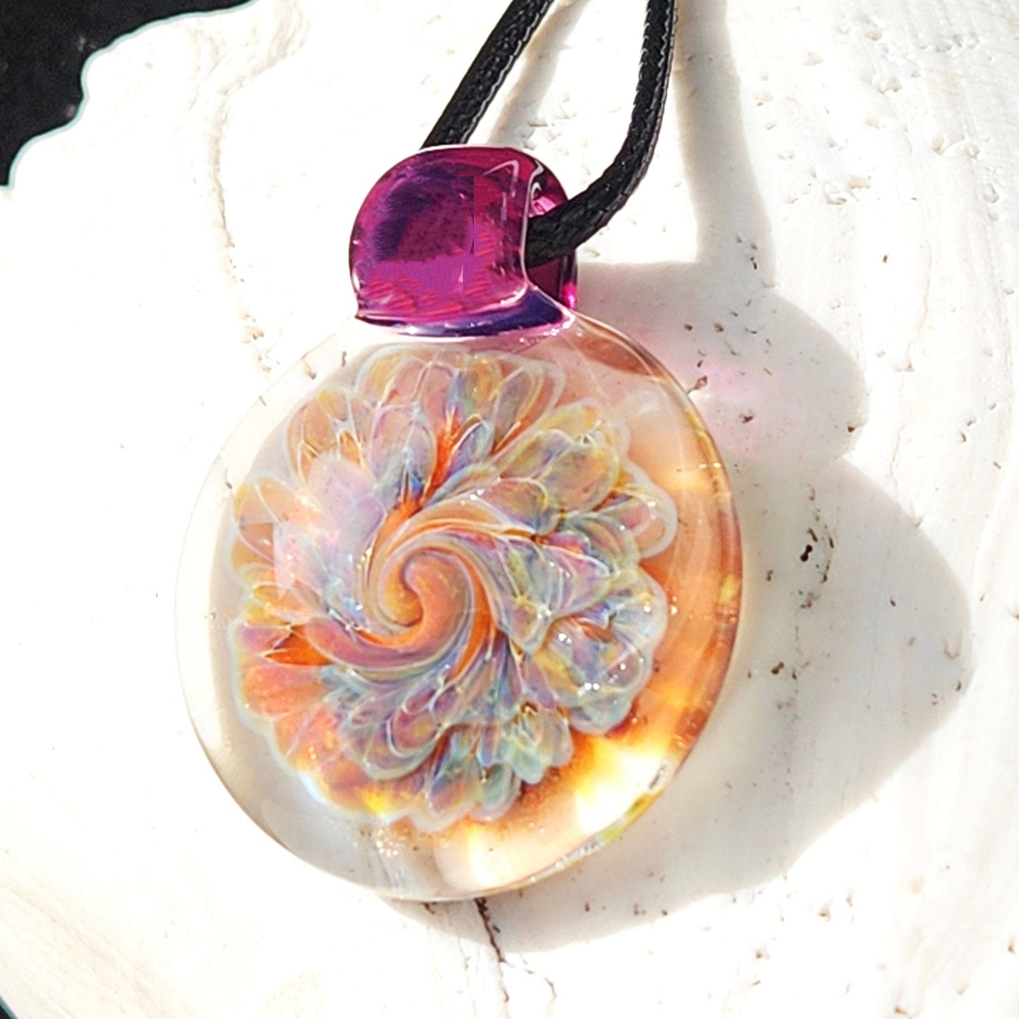 Small blown glass pendant statement necklace DragonFireGlass