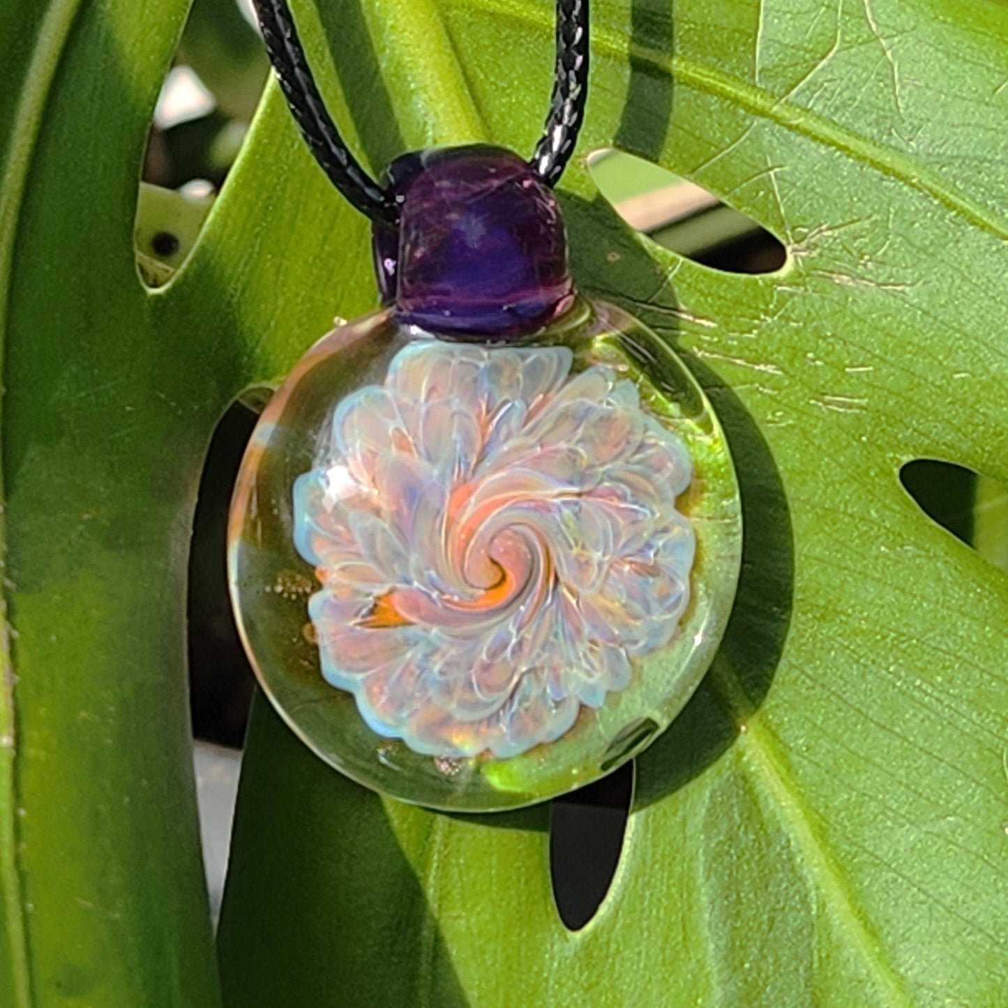 Small blown glass pendant statement necklace DragonFireGlass