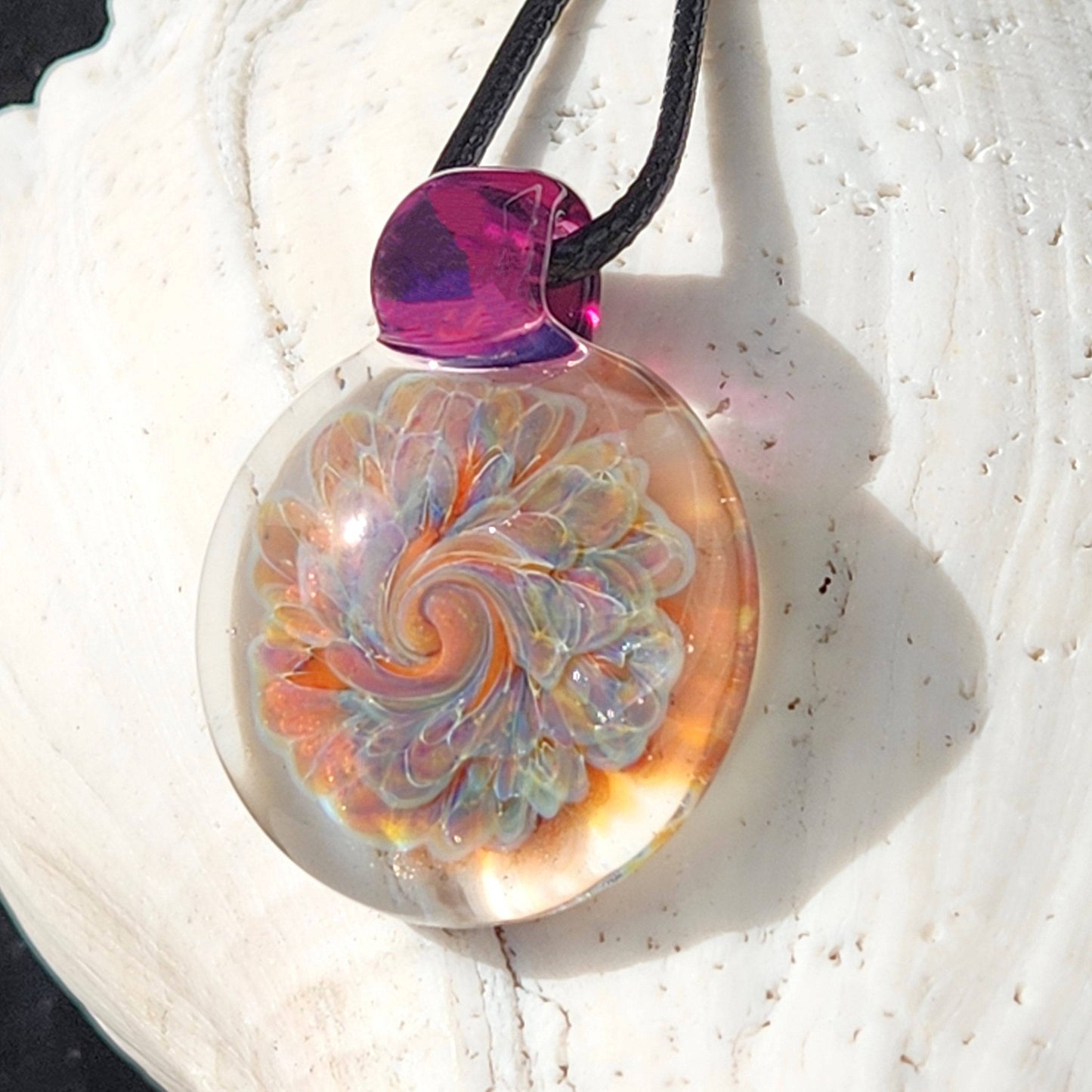 Small blown glass pendant statement necklace DragonFireGlass