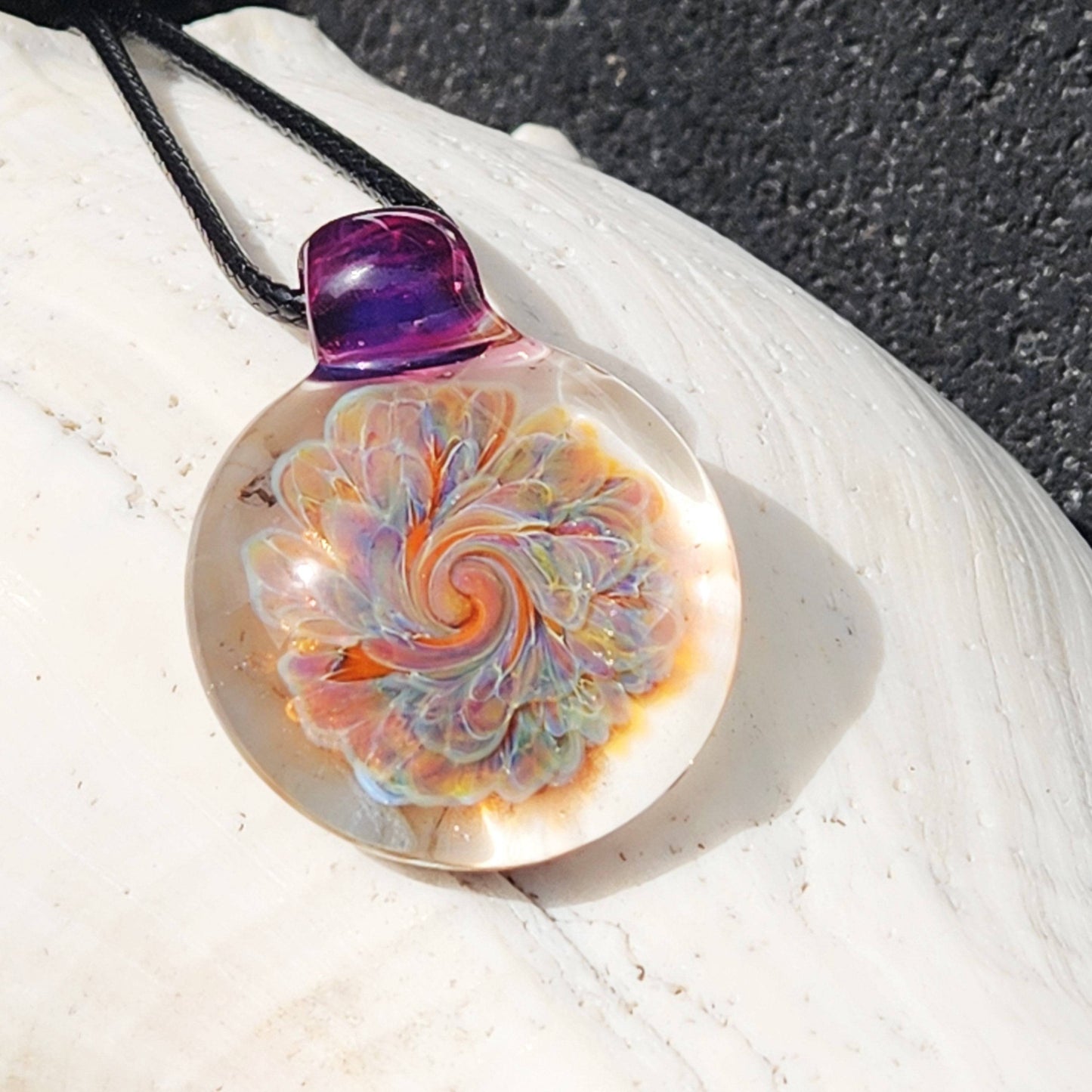 Small blown glass pendant statement necklace DragonFireGlass