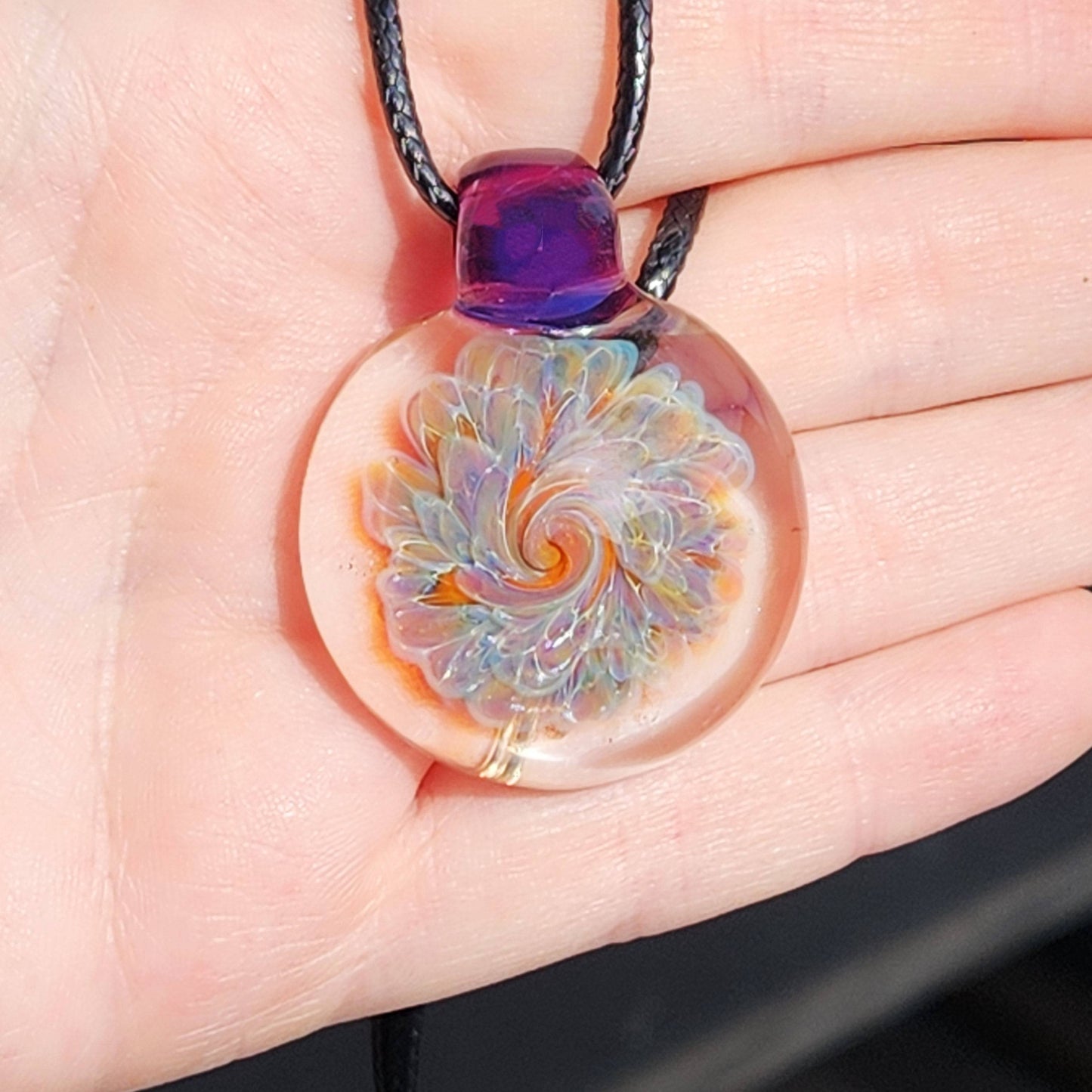Small blown glass pendant statement necklace DragonFireGlass