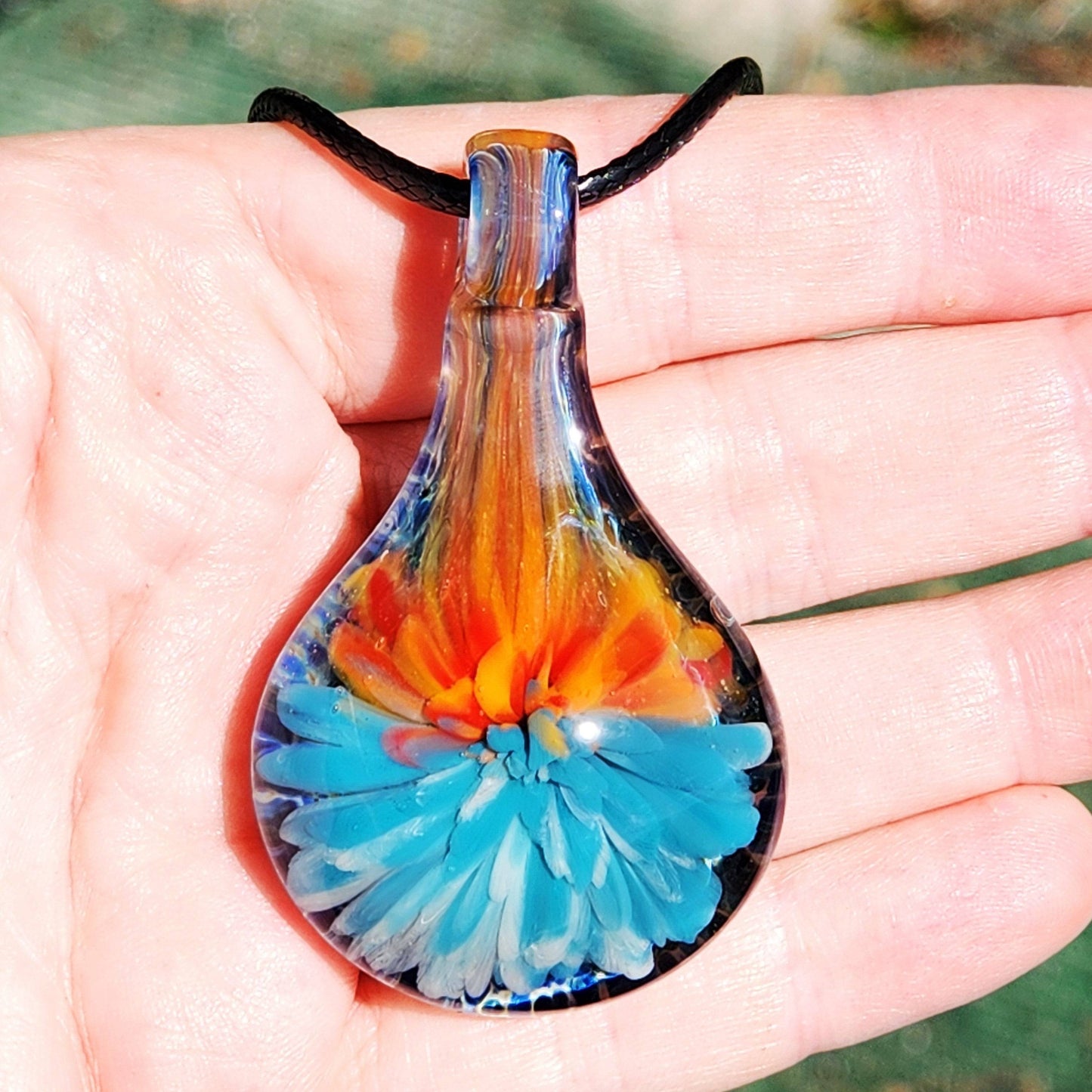 Sunset Swirl Blown Glass Pendant - The Teardrop of Setting Sun DragonFireGlass