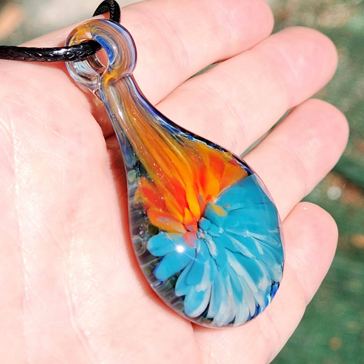 Sunset Swirl Blown Glass Pendant - The Teardrop of Setting Sun DragonFireGlass