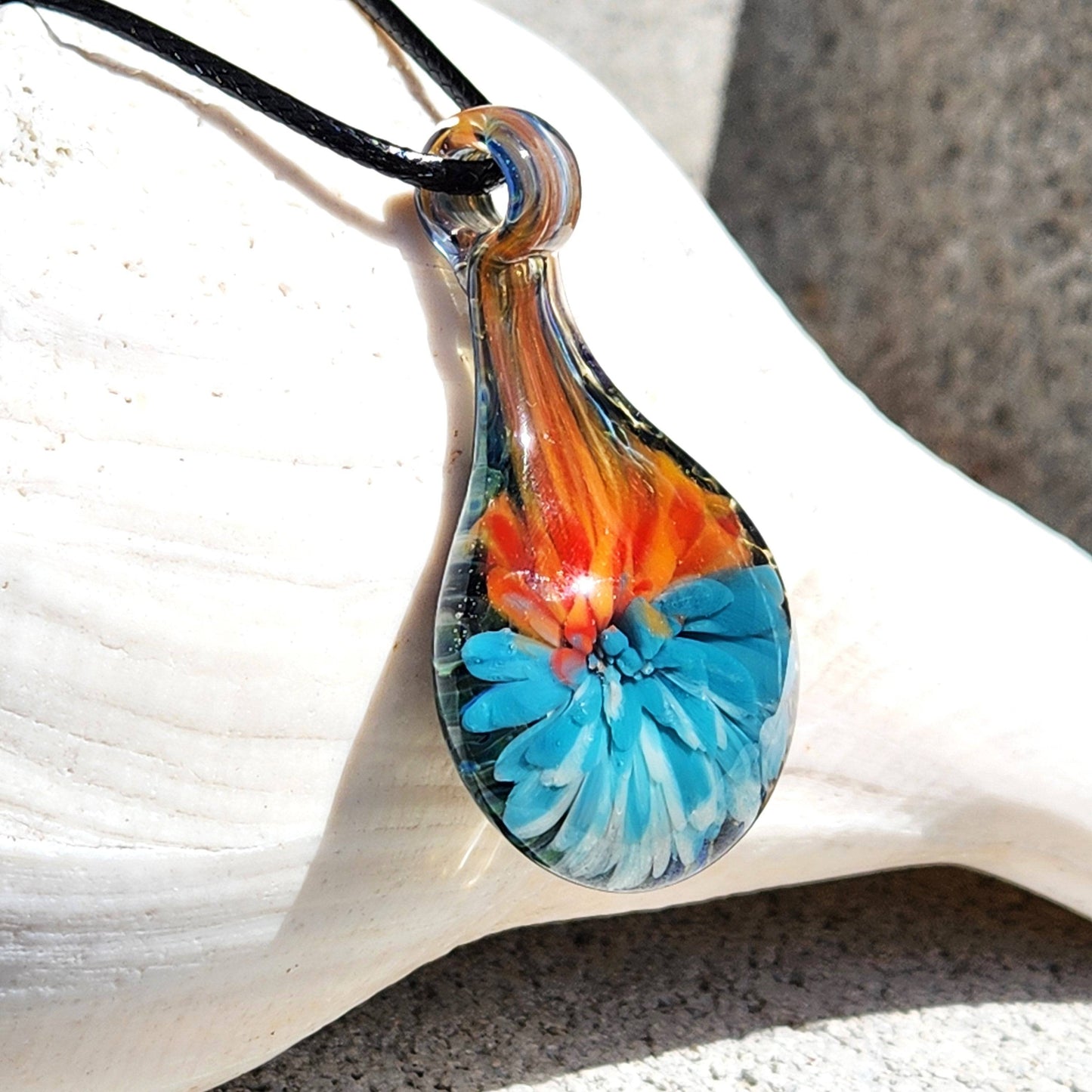 Sunset Swirl Blown Glass Pendant - The Teardrop of Setting Sun DragonFireGlass