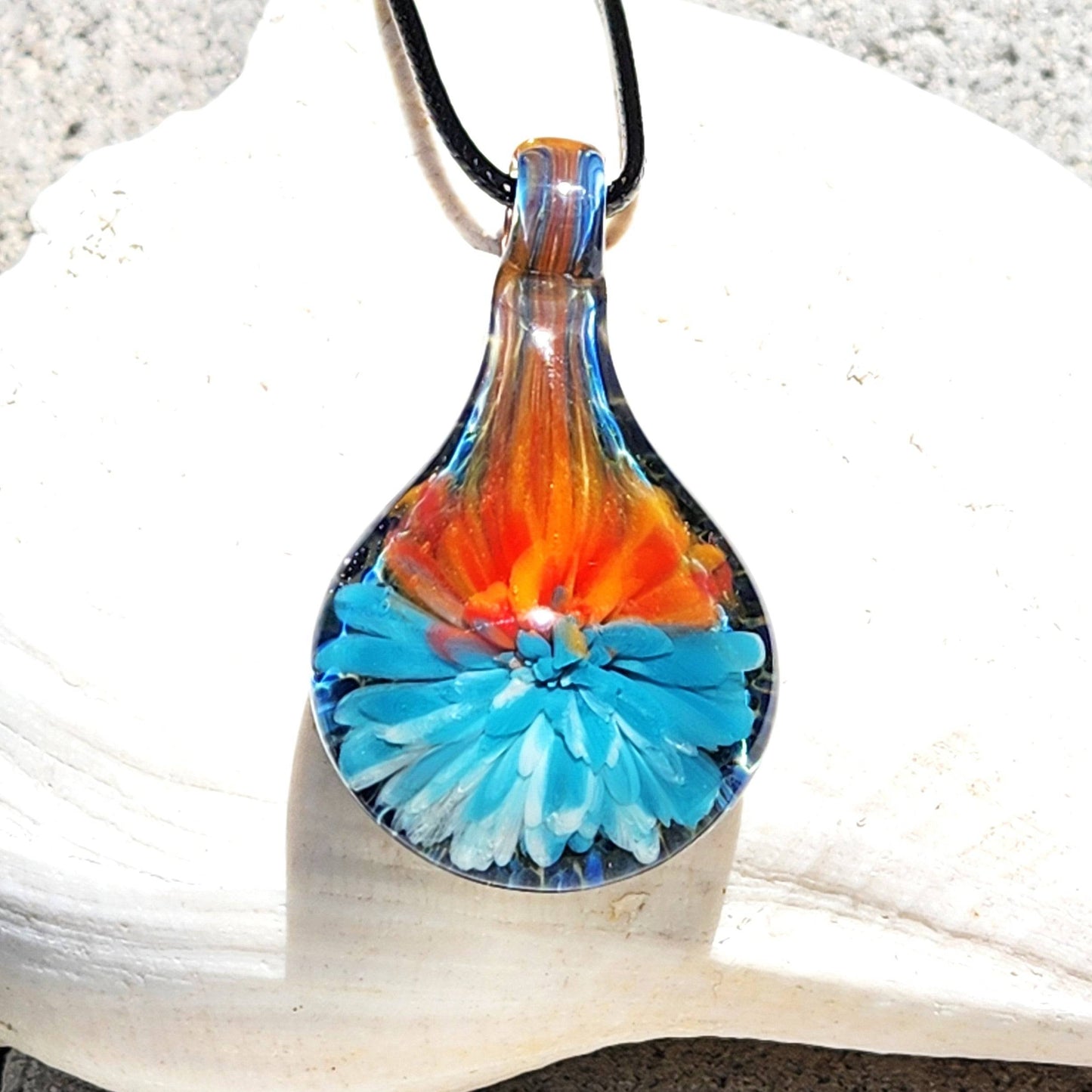 Sunset Swirl Blown Glass Pendant - The Teardrop of Setting Sun DragonFireGlass
