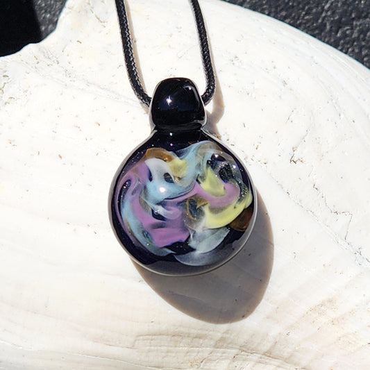Handmade Blown Glass Pendant: Colorful Wisps with Gold Accents on Adjustable Cord - Perfect Gift Idea!