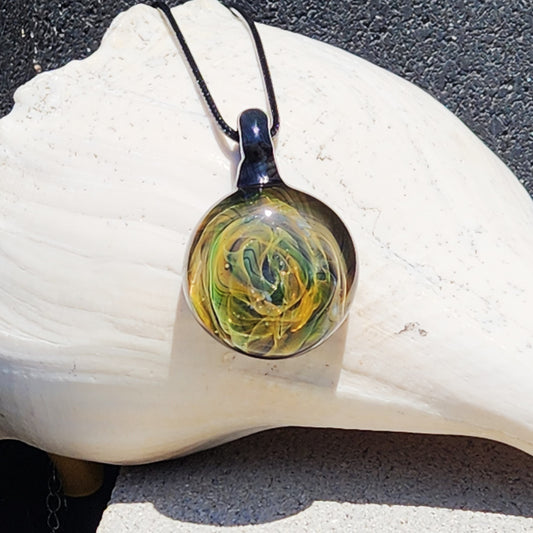 Blown Glass Galaxy Pendant Necklace - Unique Handmade Trippy Glass Jewelry