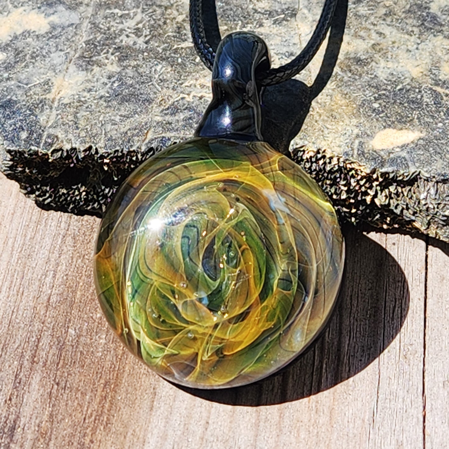 Blown Glass Galaxy Pendant Necklace - Unique Handmade Trippy Glass Jewelry