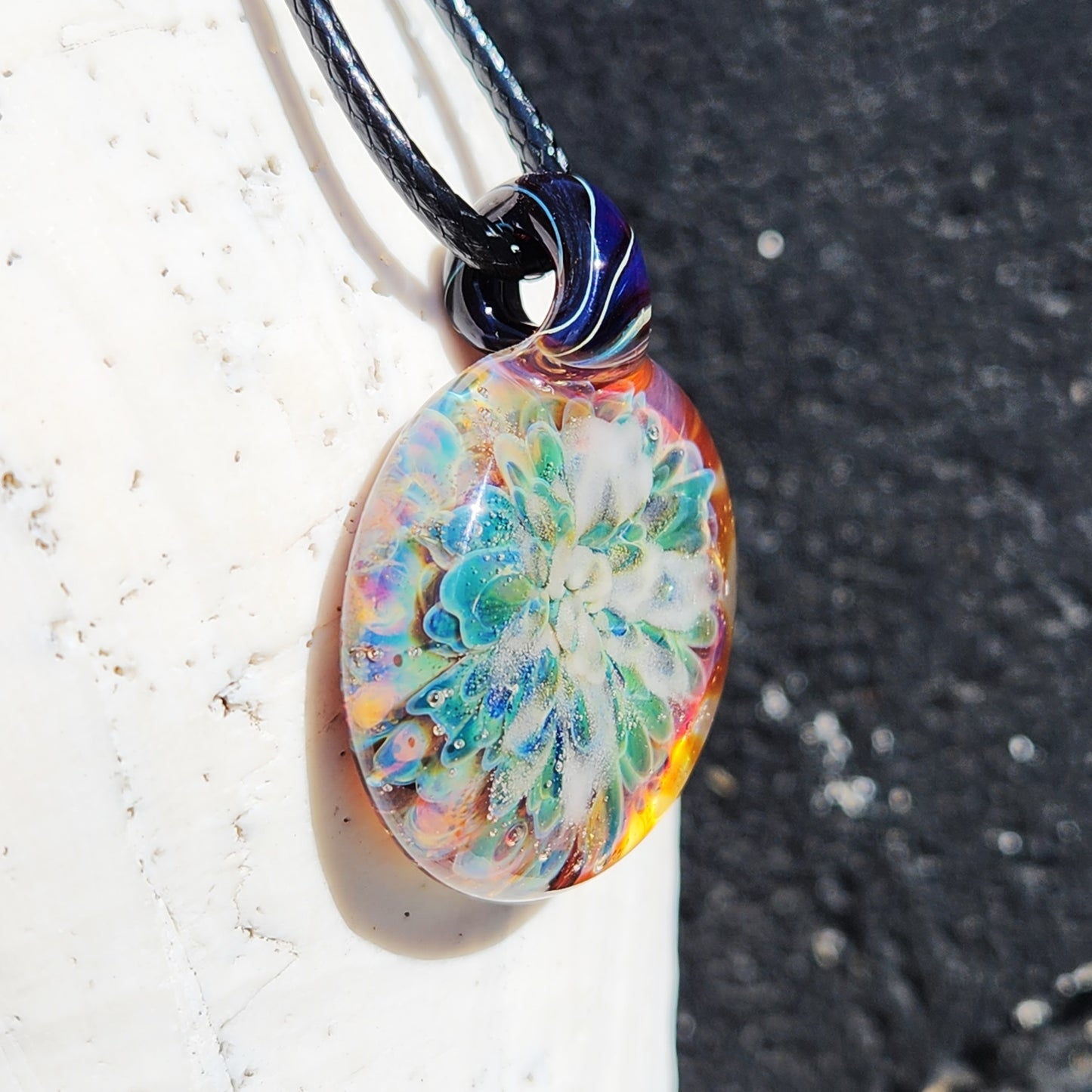 Handblown Borosilicate Glass Pendant Necklace: Small Trippy Glass Jewelry Gift