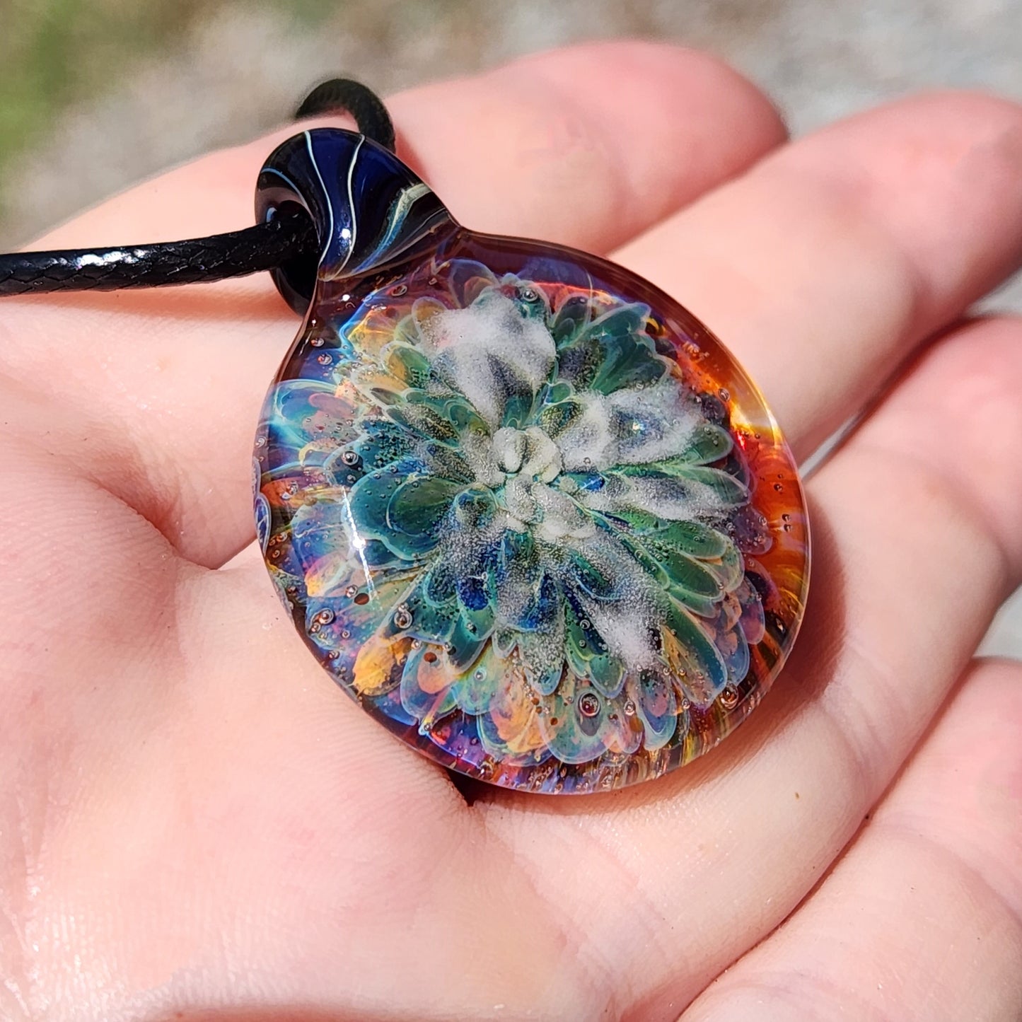 Handblown Borosilicate Glass Pendant Necklace: Small Trippy Glass Jewelry Gift
