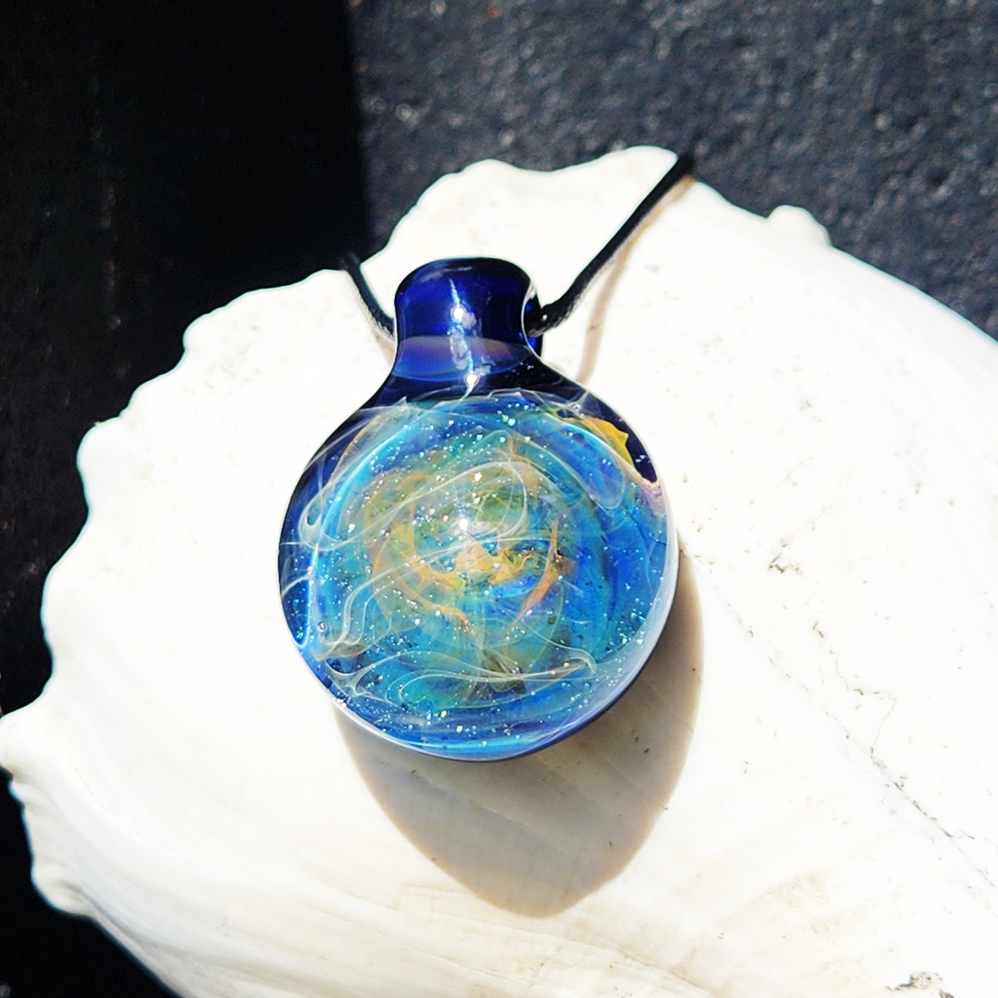 Unique Handmade Blown Glass Pendant Necklace - Ocean Waves