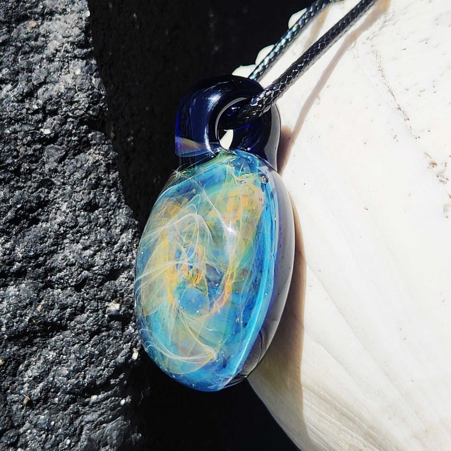 Unique Handmade Blown Glass Pendant Necklace - Ocean Waves