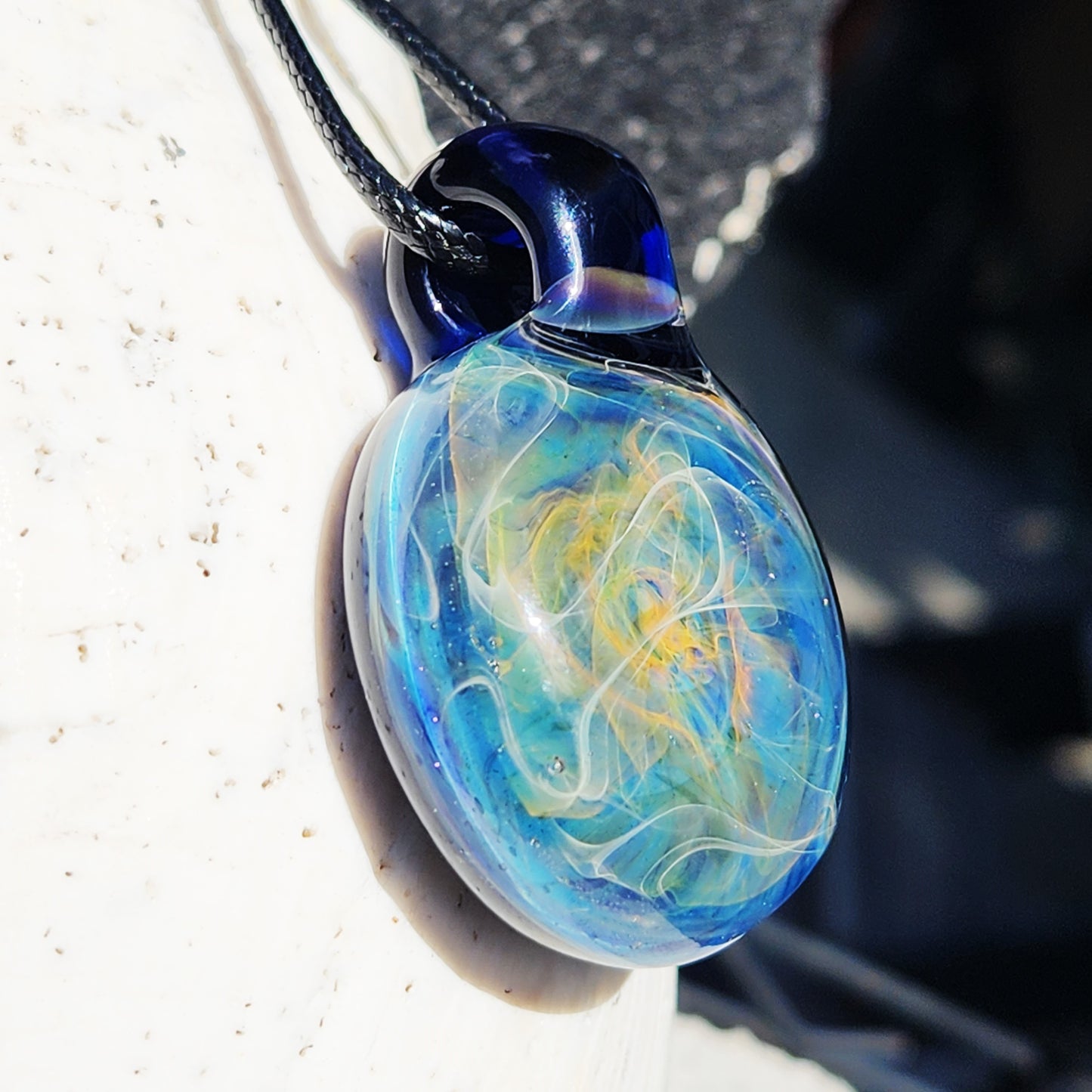 Unique Handmade Blown Glass Pendant Necklace - Ocean Waves