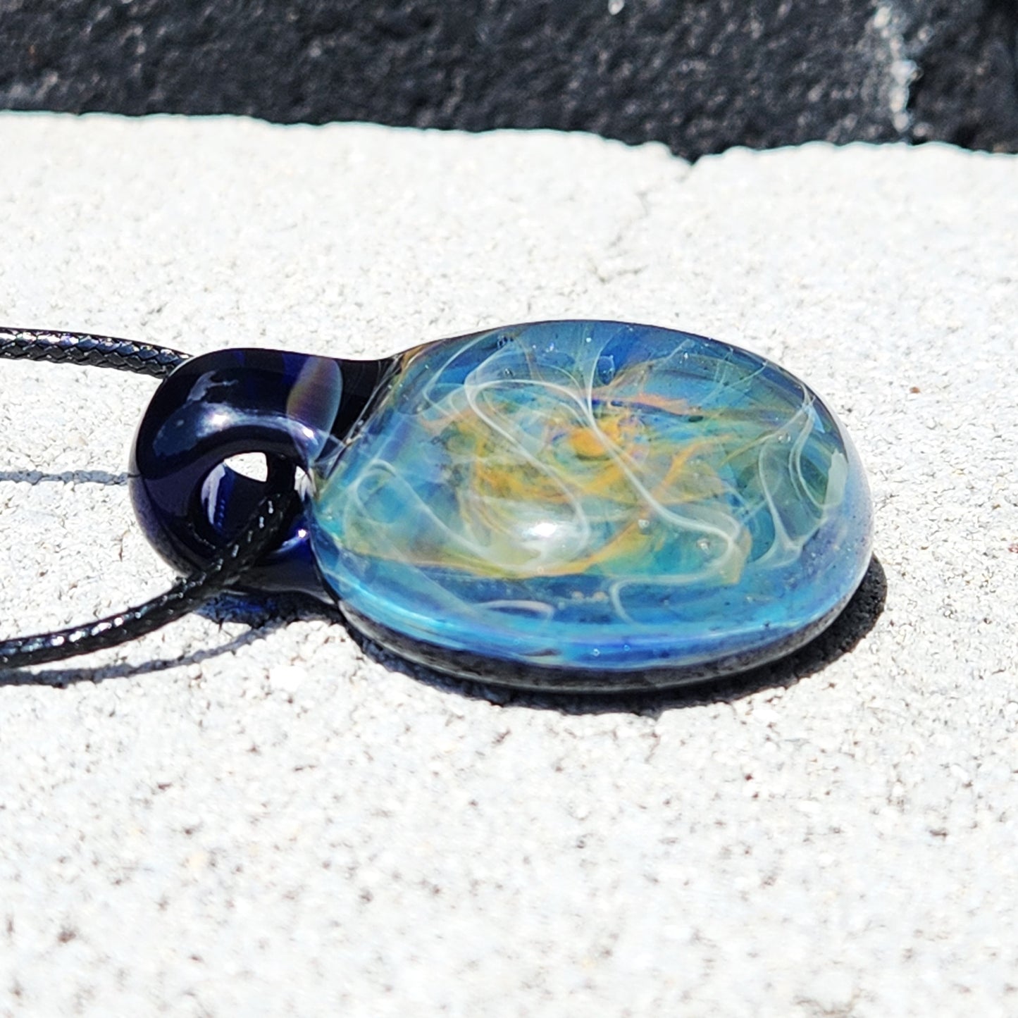 Unique Handmade Blown Glass Pendant Necklace - Ocean Waves