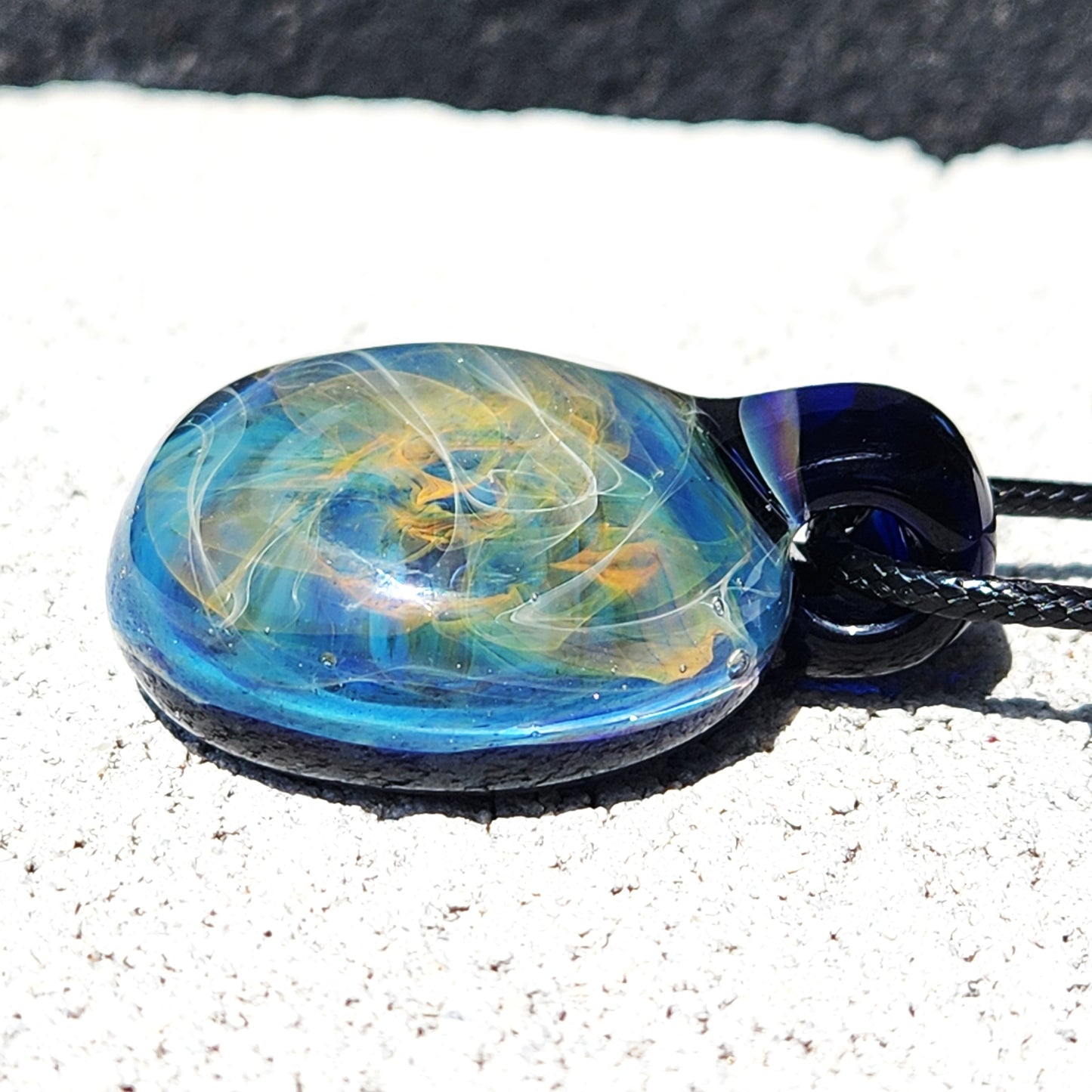 Unique Handmade Blown Glass Pendant Necklace - Ocean Waves