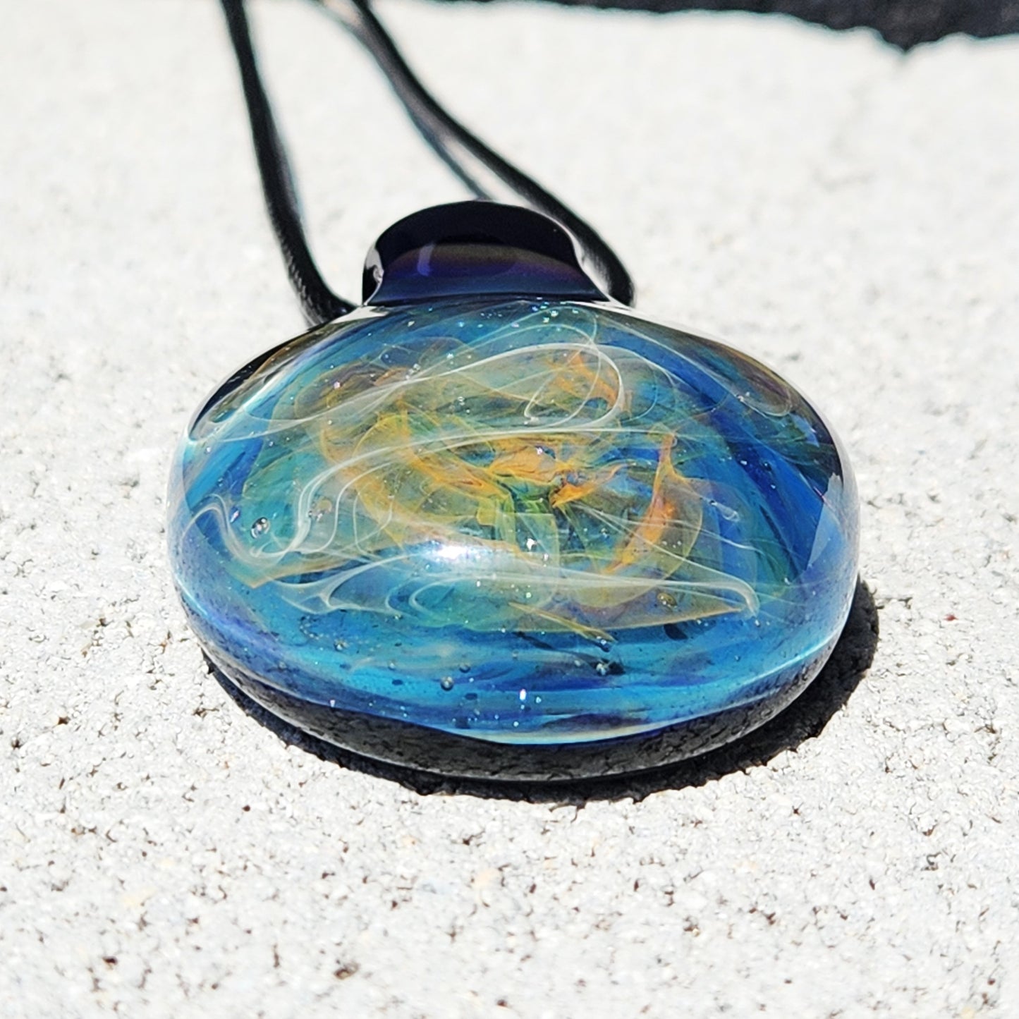 Unique Handmade Blown Glass Pendant Necklace - Ocean Waves