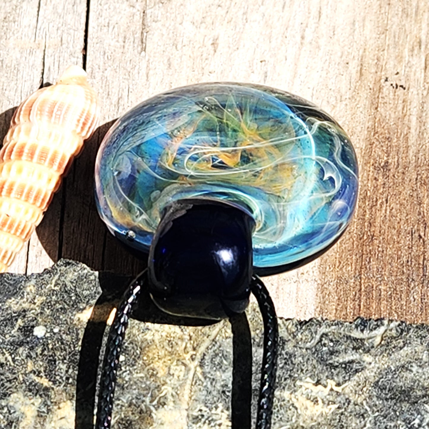 Unique Handmade Blown Glass Pendant Necklace - Ocean Waves