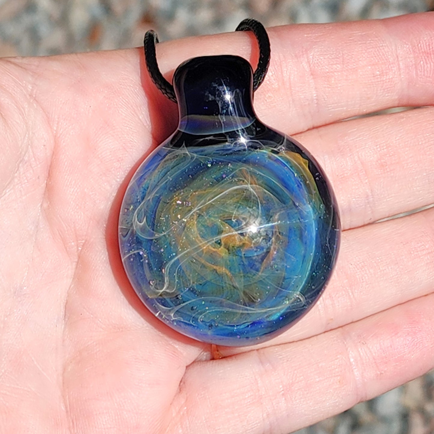 Unique Handmade Blown Glass Pendant Necklace - Ocean Waves