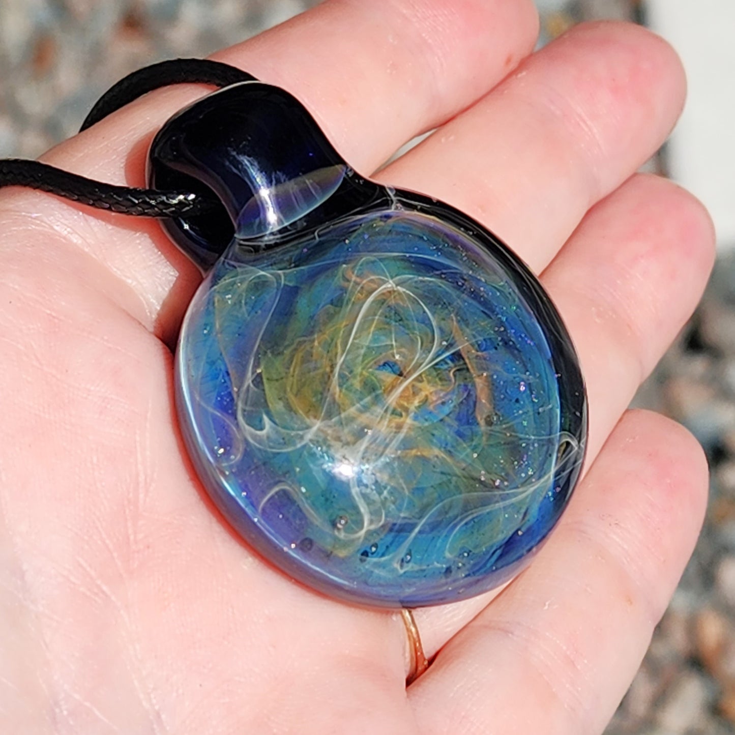 Unique Handmade Blown Glass Pendant Necklace - Ocean Waves