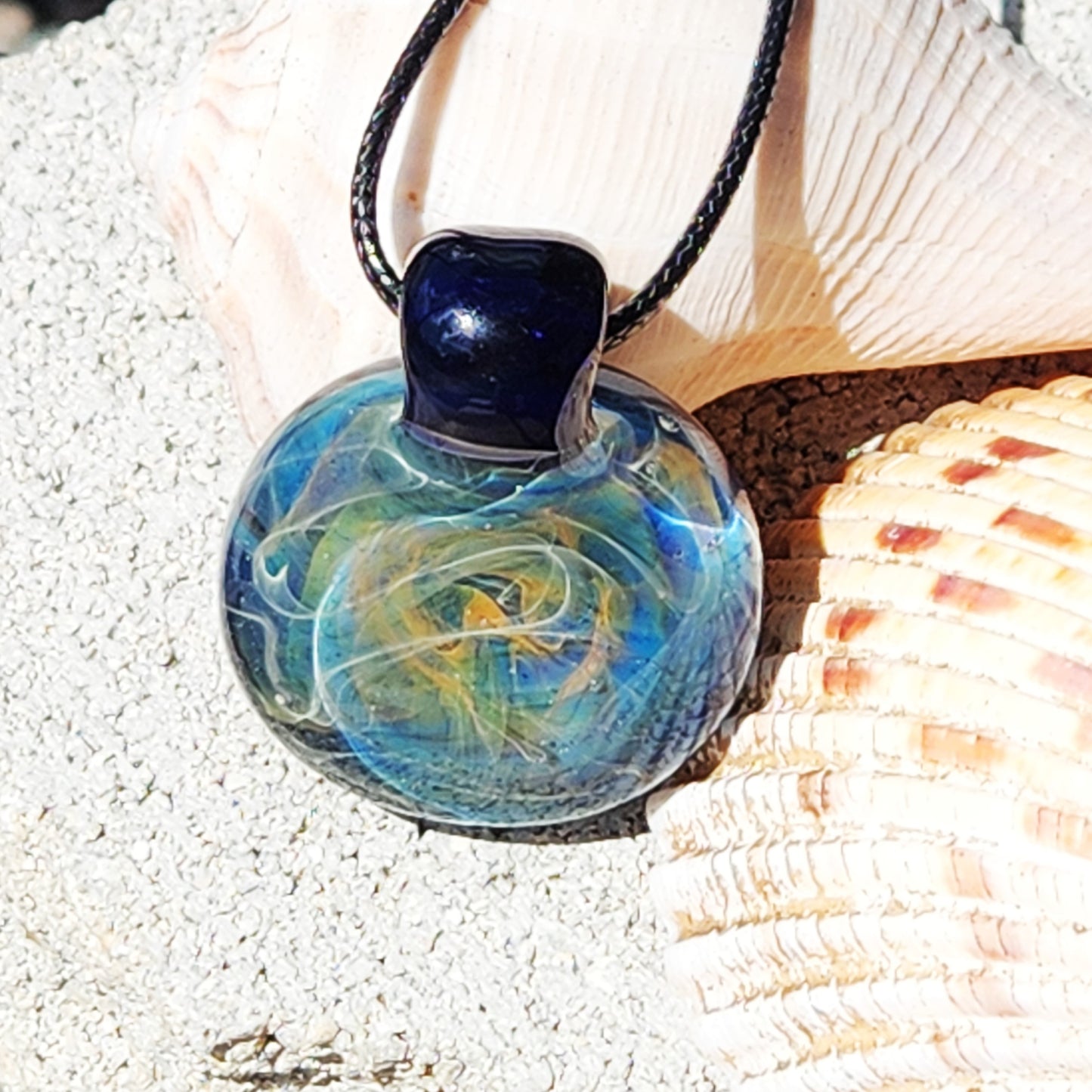 Unique Handmade Blown Glass Pendant Necklace - Ocean Waves