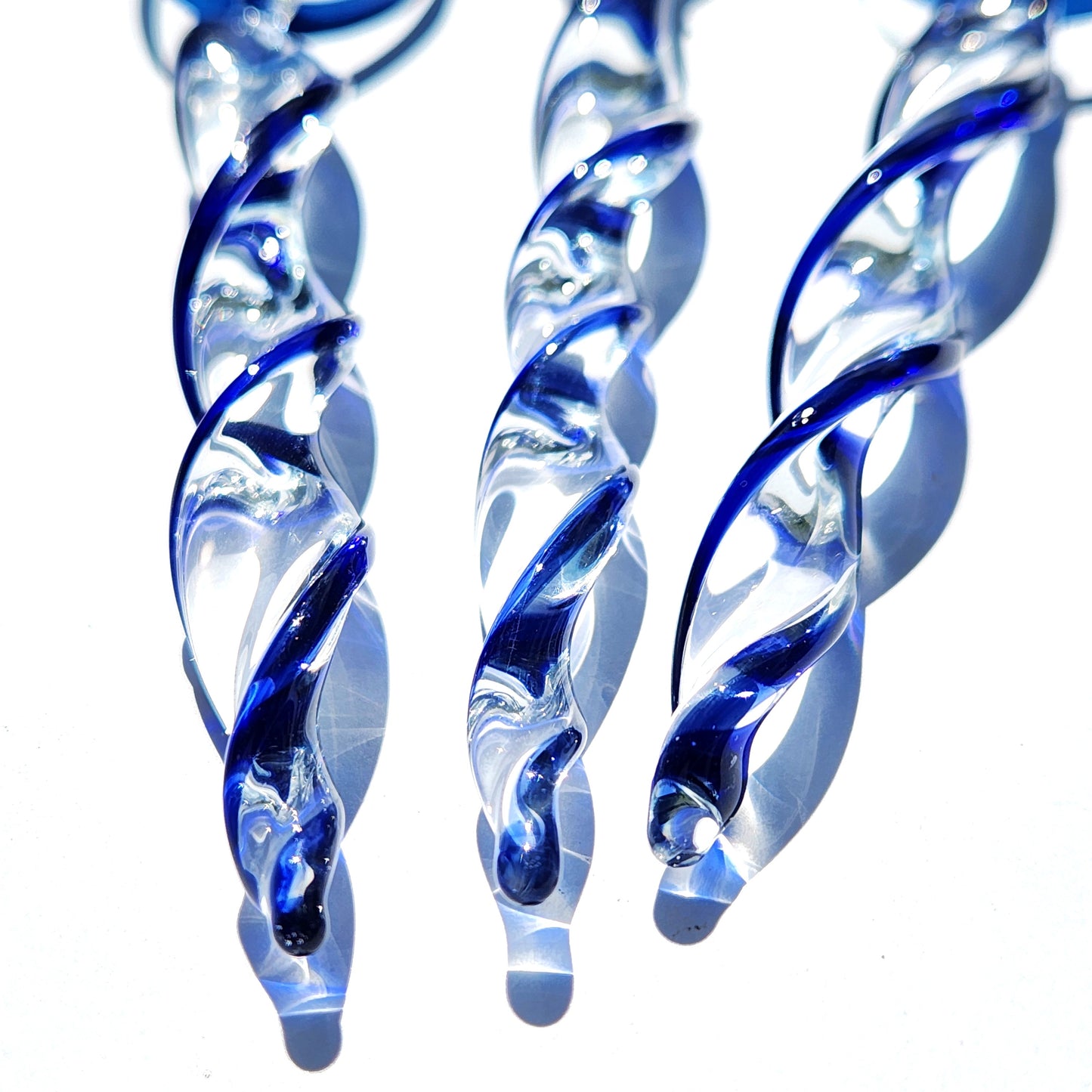 Set of 3 Blue Glass Icicle Ornaments – Handmade Christmas Decorations, Gift-Wrapped