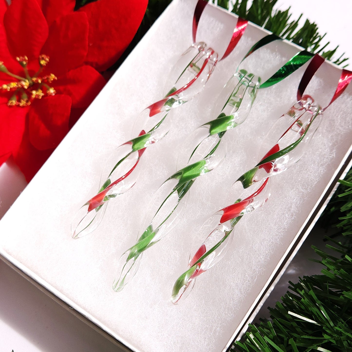 Unique Handmade Glass Icicle Ornaments - Festive 3-Piece Ornament Set