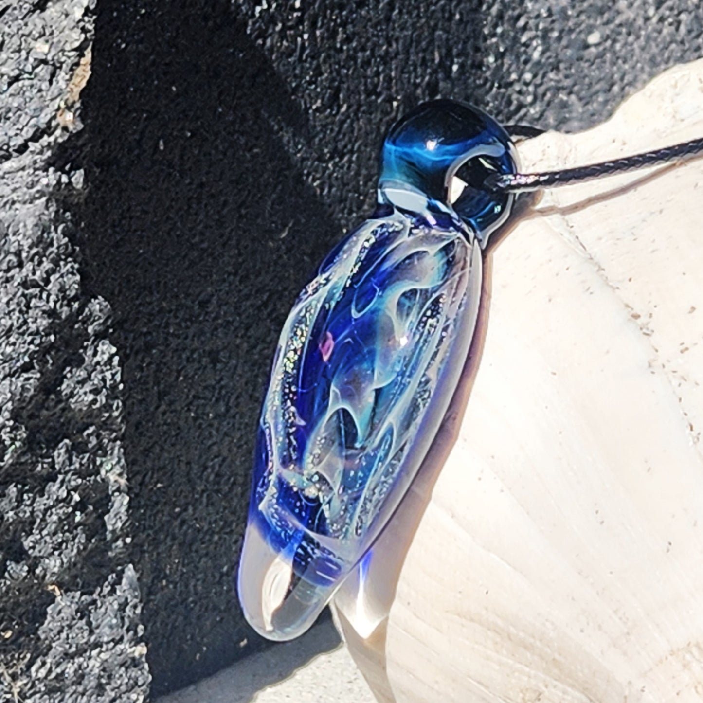 Statement Glass Pendant with Pure Silver and Dichroic Glass