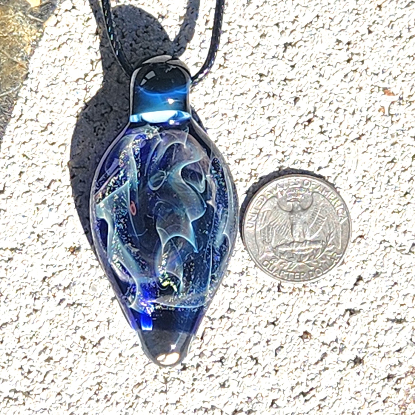 Statement Glass Pendant with Pure Silver and Dichroic Glass