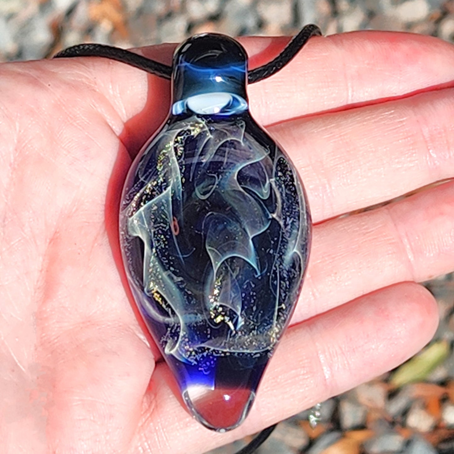 Statement Glass Pendant with Pure Silver and Dichroic Glass