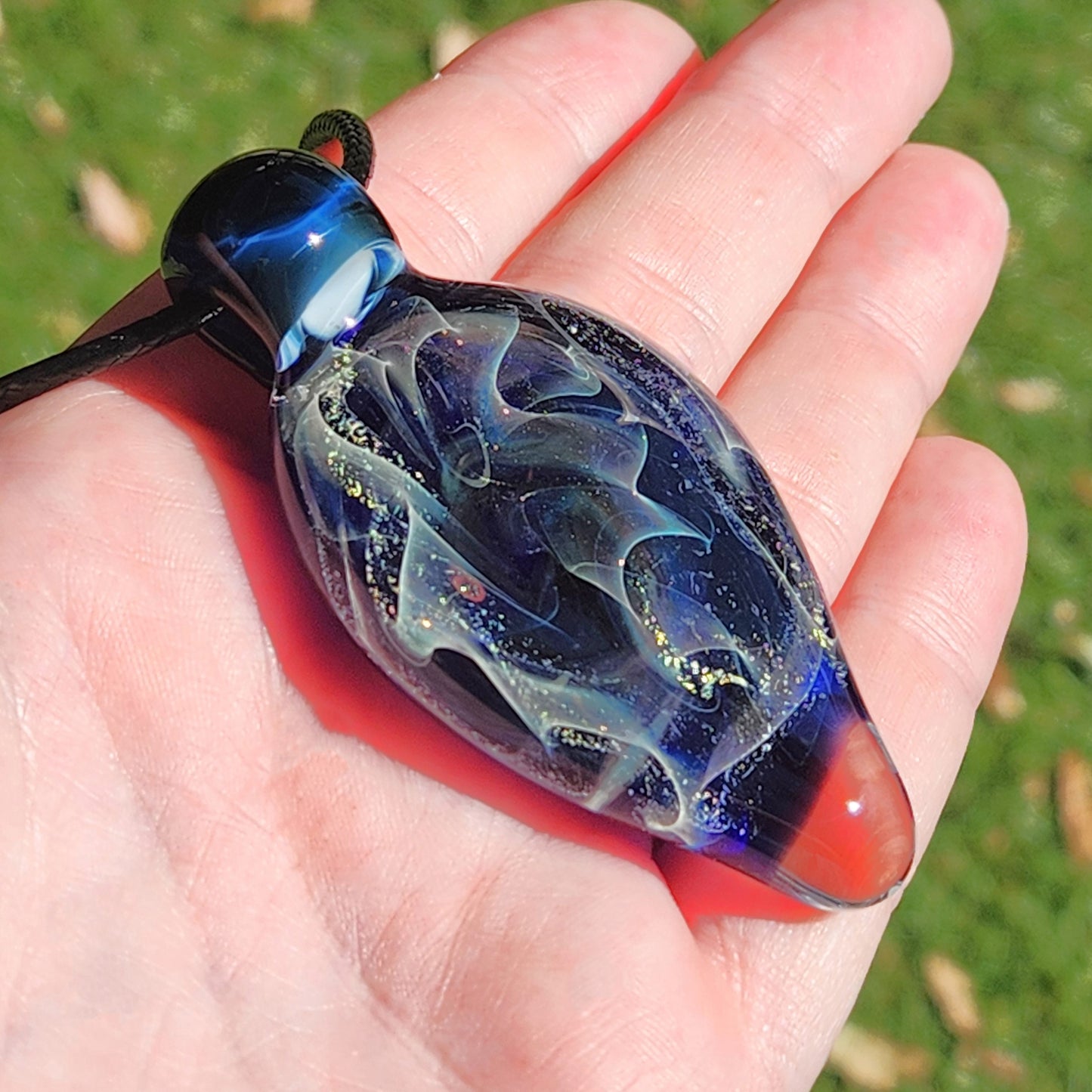 Statement Glass Pendant with Pure Silver and Dichroic Glass