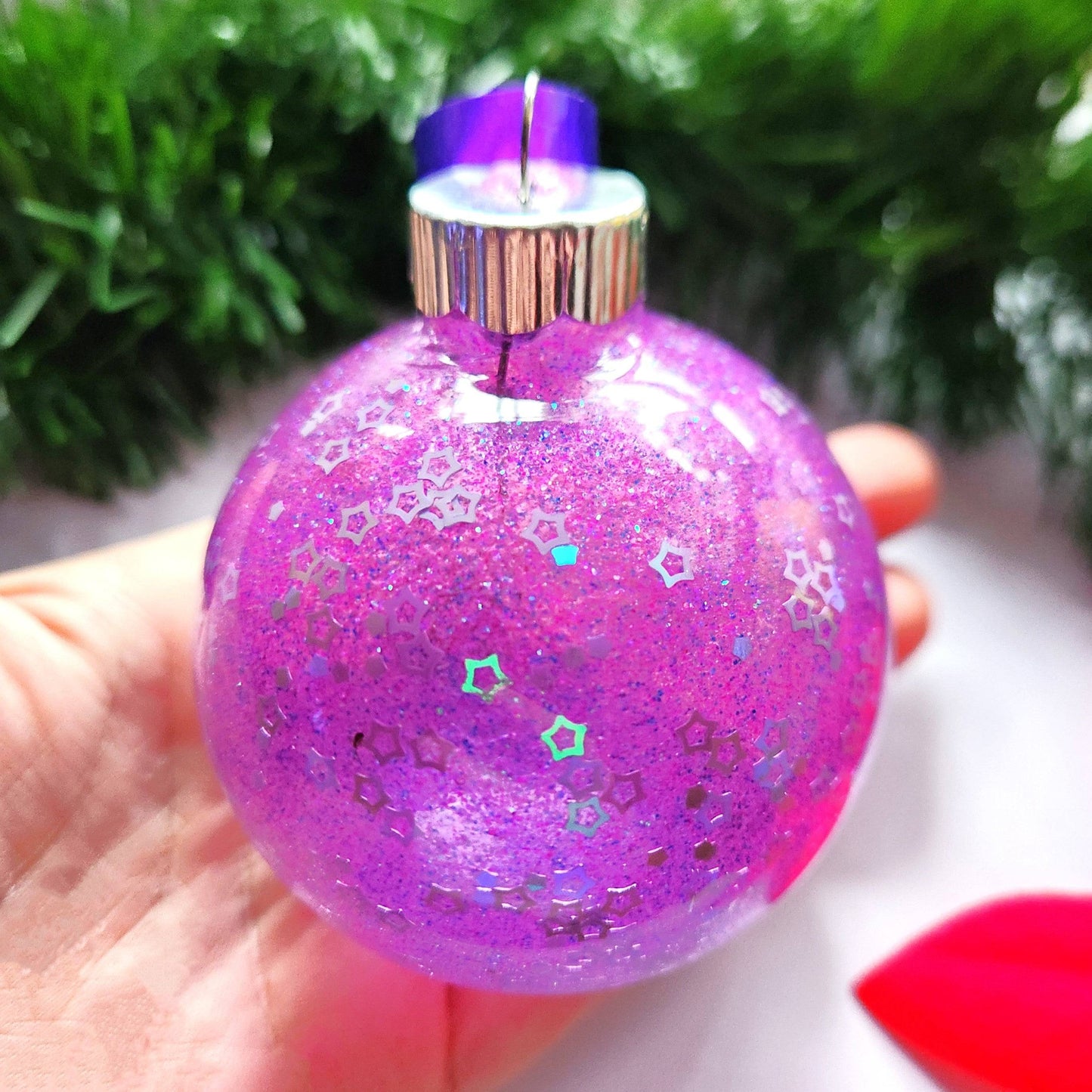 Sparkly Glass Christmas Ornament - Handmade Glitter Ball Holiday Decor