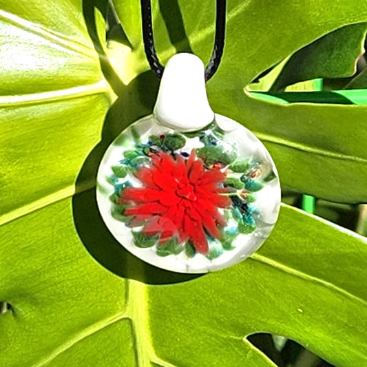 Poinsettia Glass Pendant Necklace – Handmade Christmas Jewelry