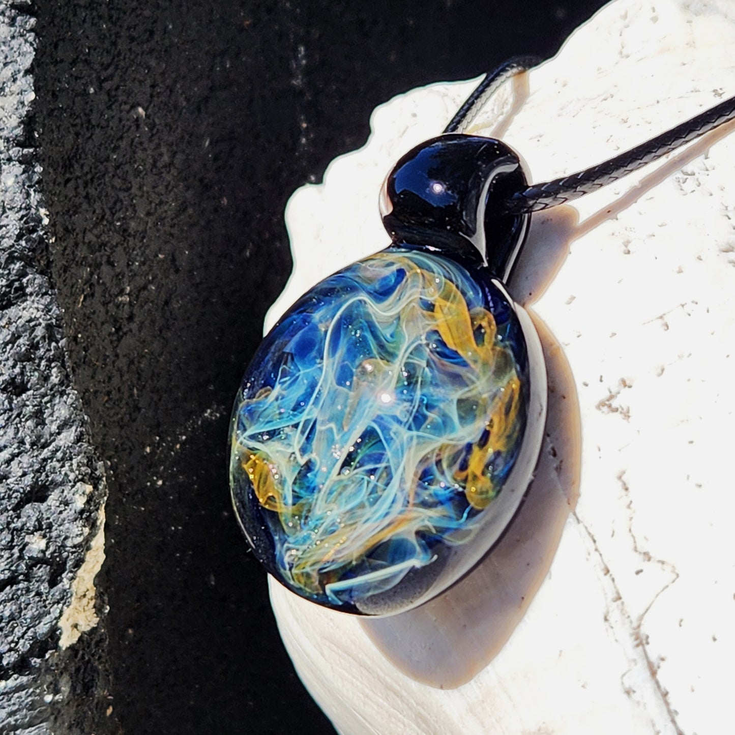 Cosmic Elegance: Handcrafted Glass Pendant with Silver and Gold Accents