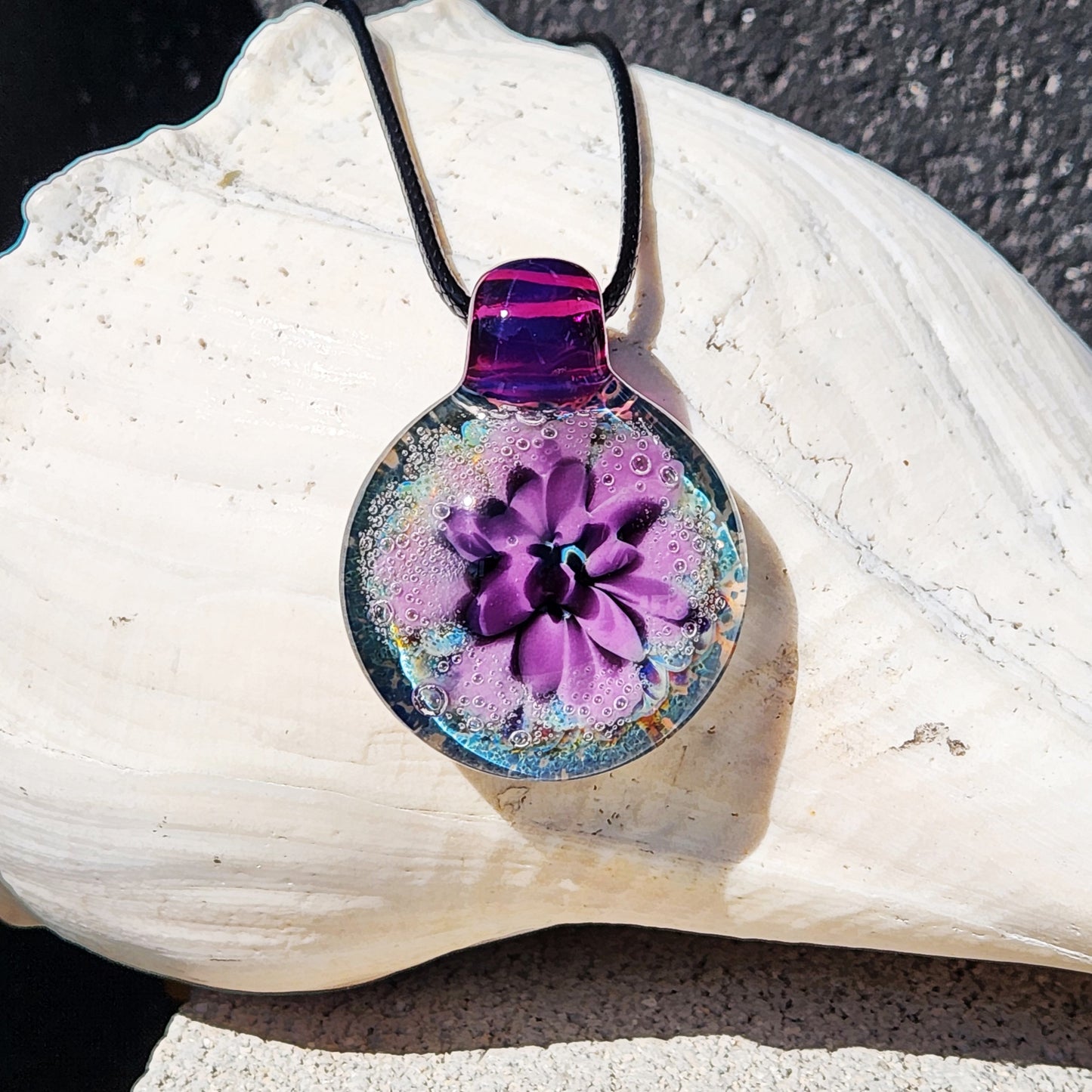 Handblown Borosilicate Glass Pendant Necklace: Trippy Glass Jewelry Gift