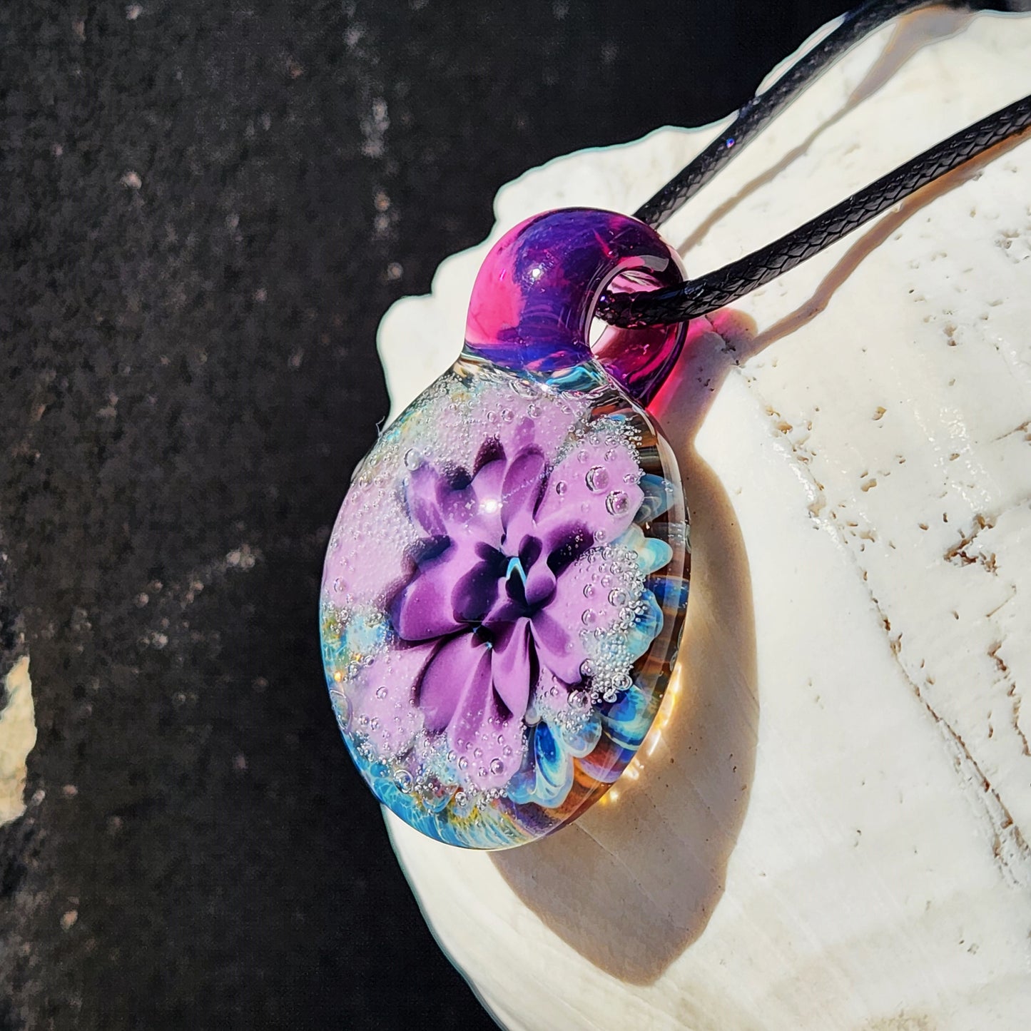 Handblown Borosilicate Glass Pendant Necklace: Trippy Glass Jewelry Gift